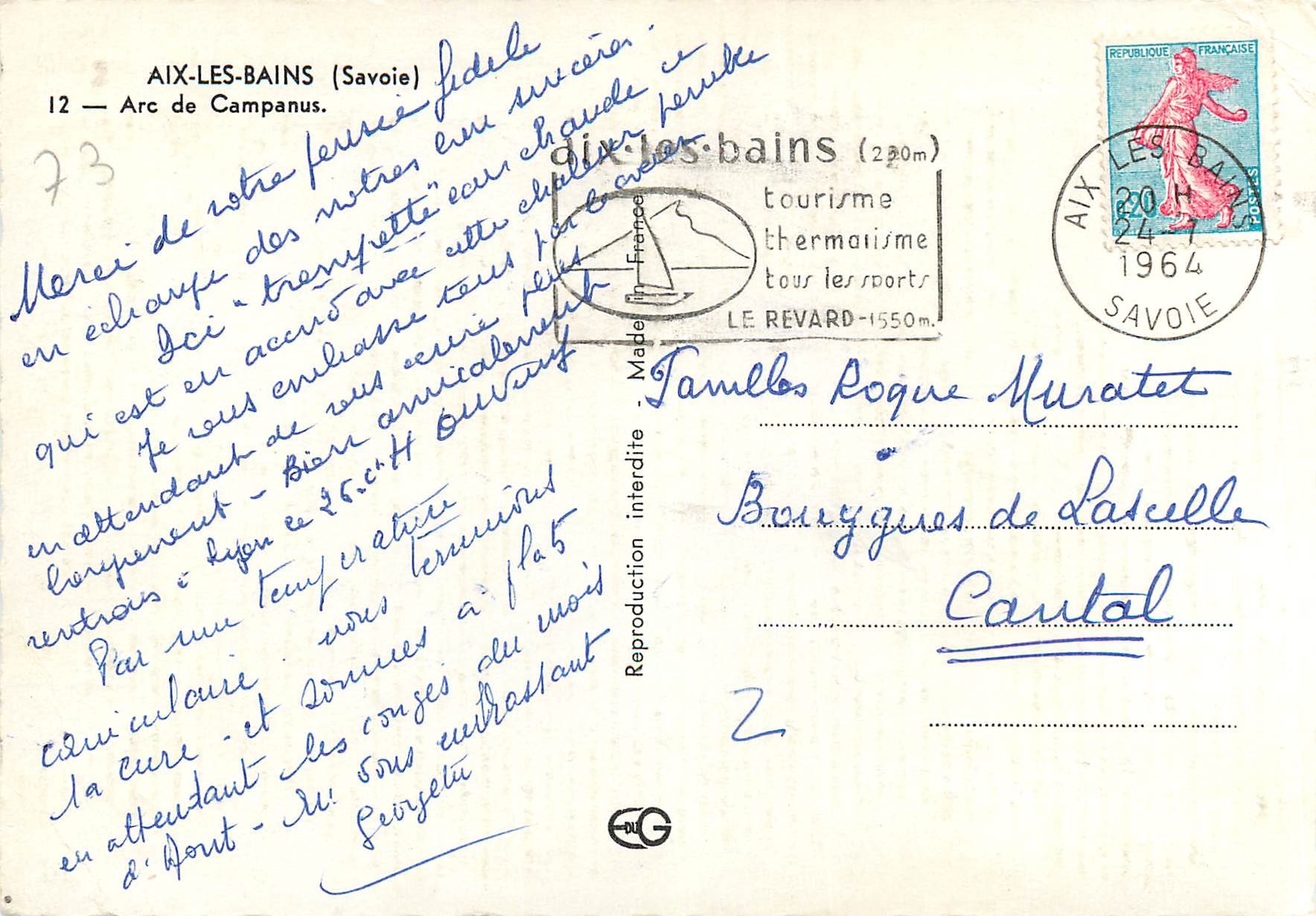 CPM Aix les Bains (Savoie) Arc de Campanus — Verso