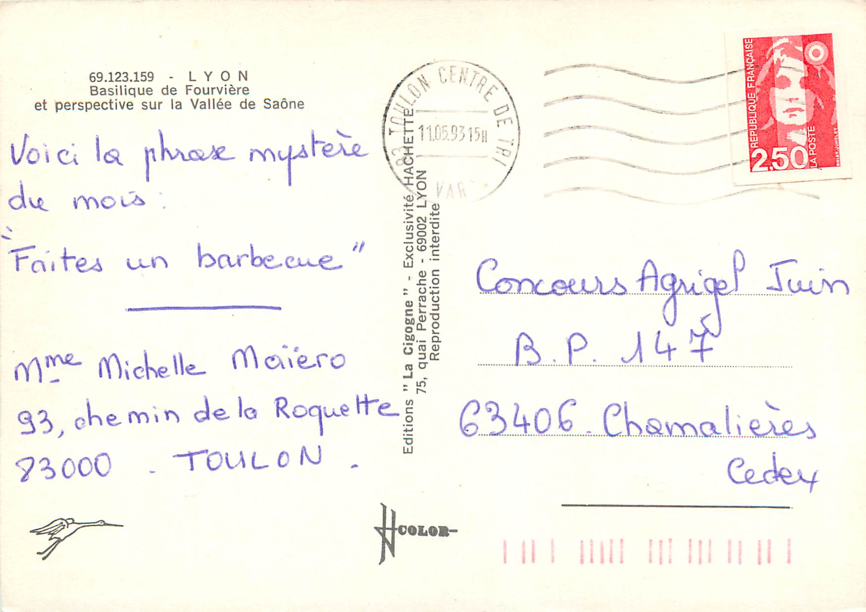 CPM Lyon Basilique de Fourviere et Perspective sur la Vallee de Saone — Verso