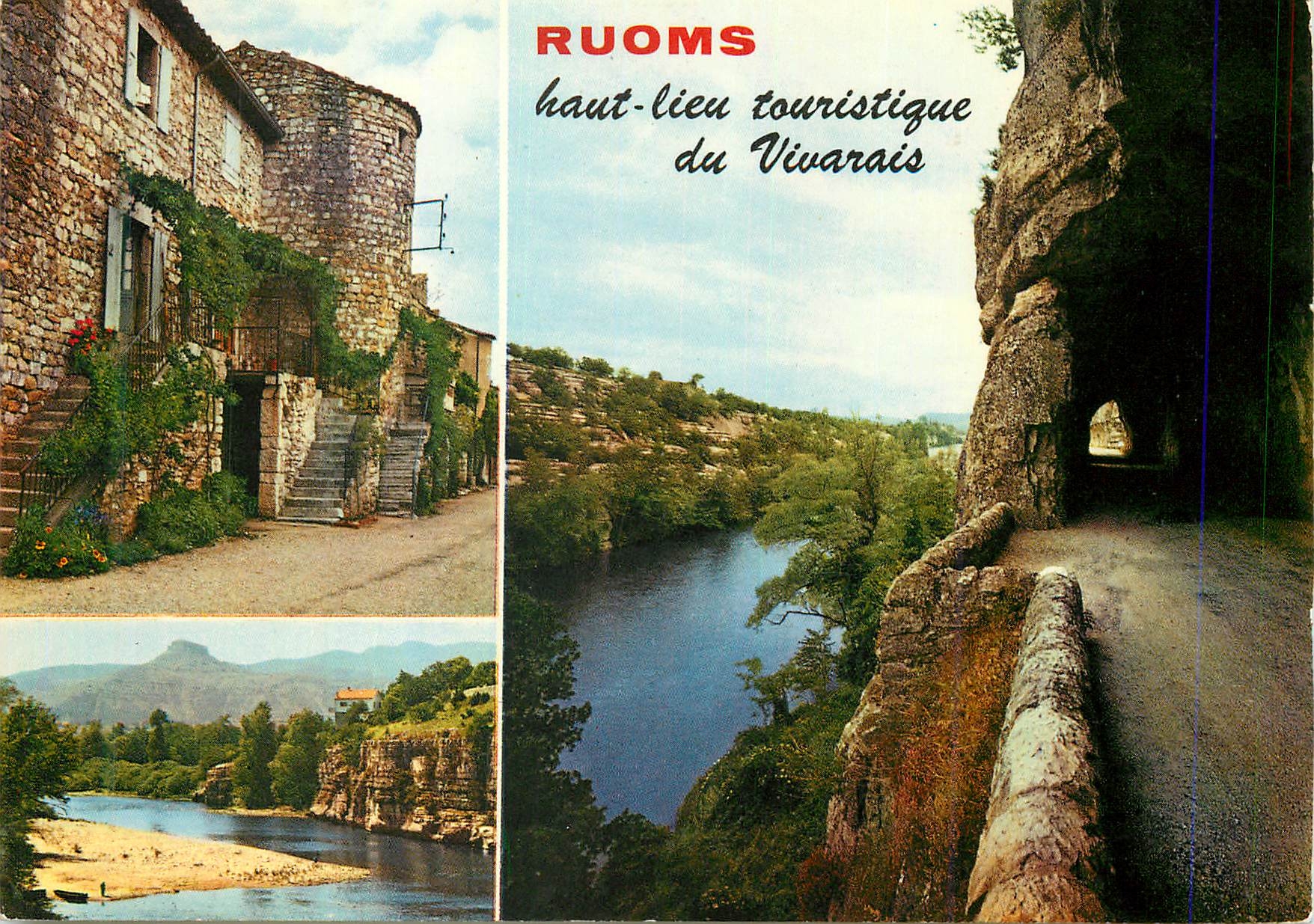 CPM Ruoms (Ardeche) le Vieux Village le Rocher de Sampzon et le Defile