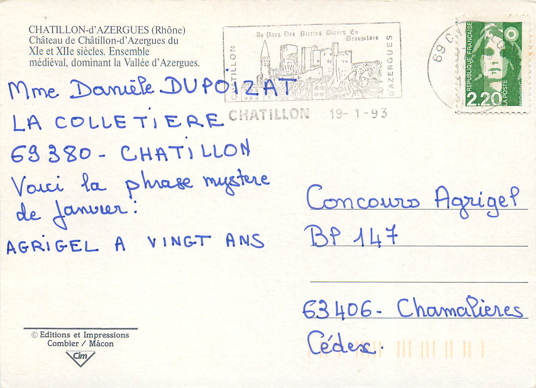 Château de Châtillon-d'Azergues — Ensemble médiéval dominant la Vallée d'Azergues — Éditions et Impressions Combier / Mâcon — Rückseite