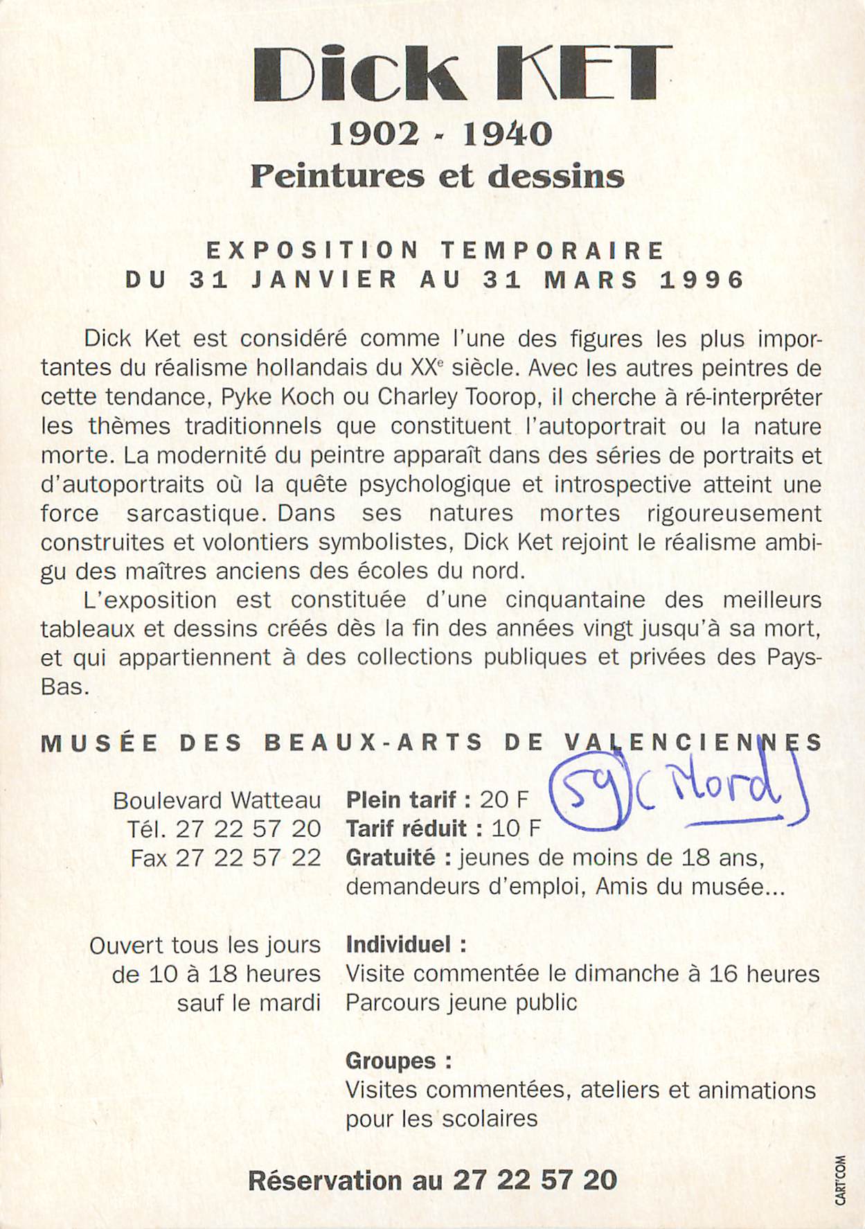 CPM Dick Ket 1902 1940 Peintures et Dessins — Verso