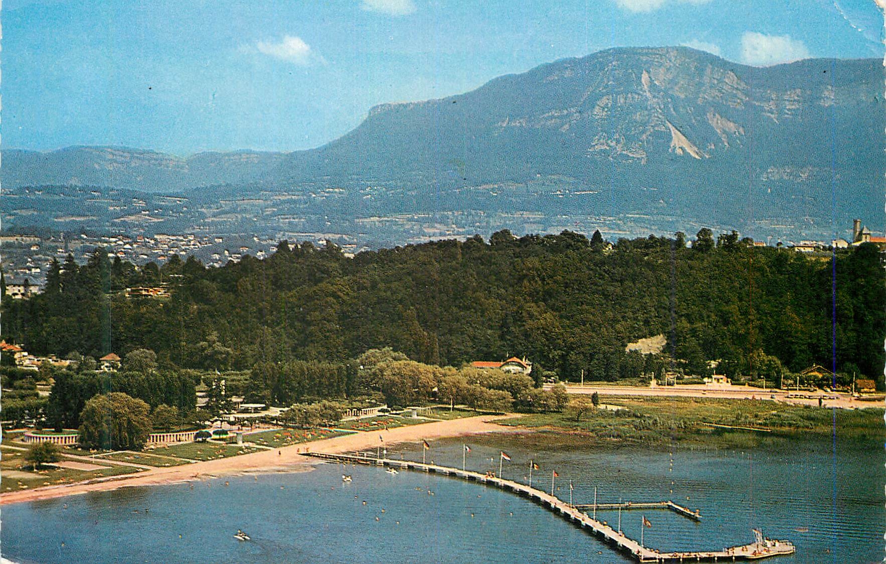 CPM Aix les Bains Plage Municipale et Mont Revard a Droite la Tour de Tresserve