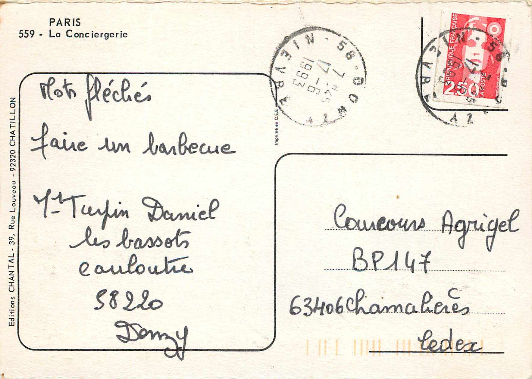 CPM Paris la Conciergerie — Rückseite
