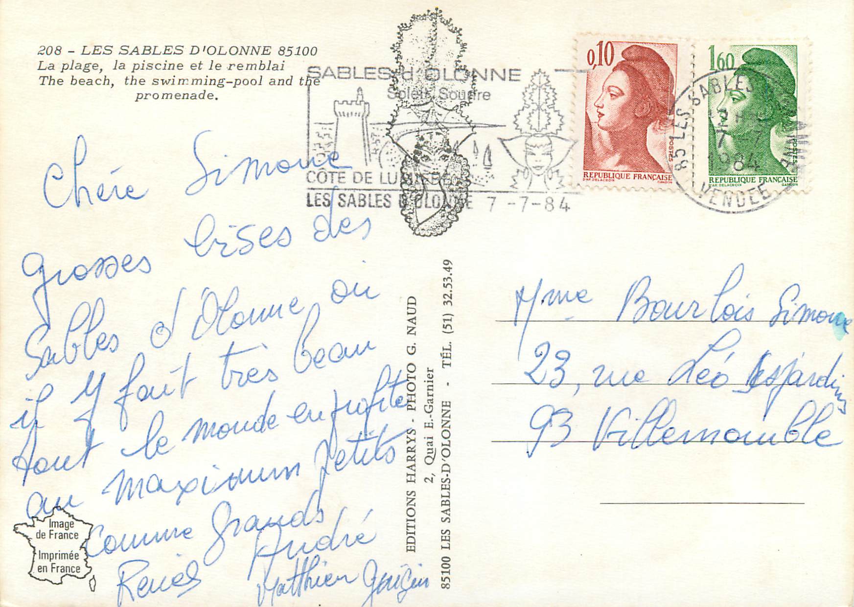 Les Sables-d'Olonne — plage, piscine et promenade — Éditions Harrys — Rückseite