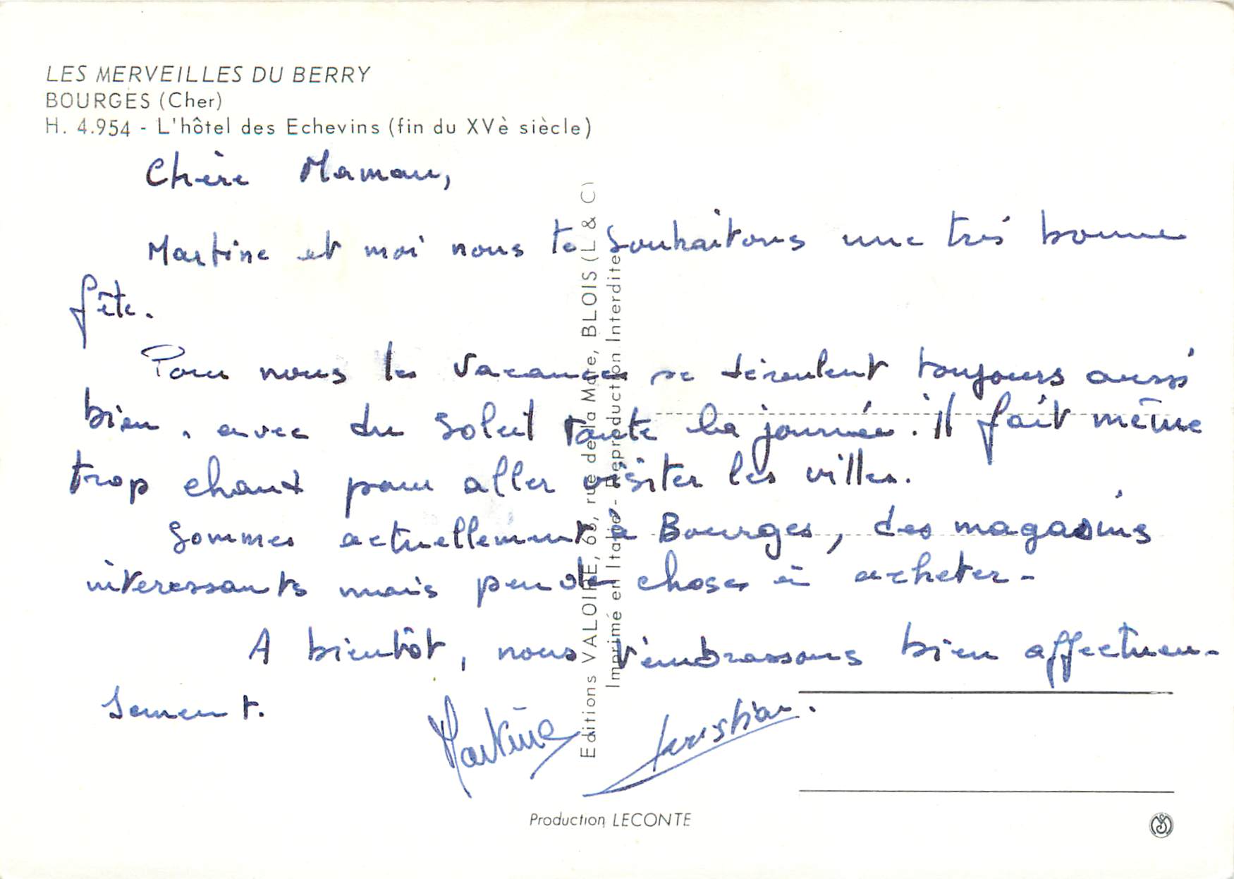 Hôtel des Échevins — Bourges (Cher) — Éditions Valoire — Rückseite