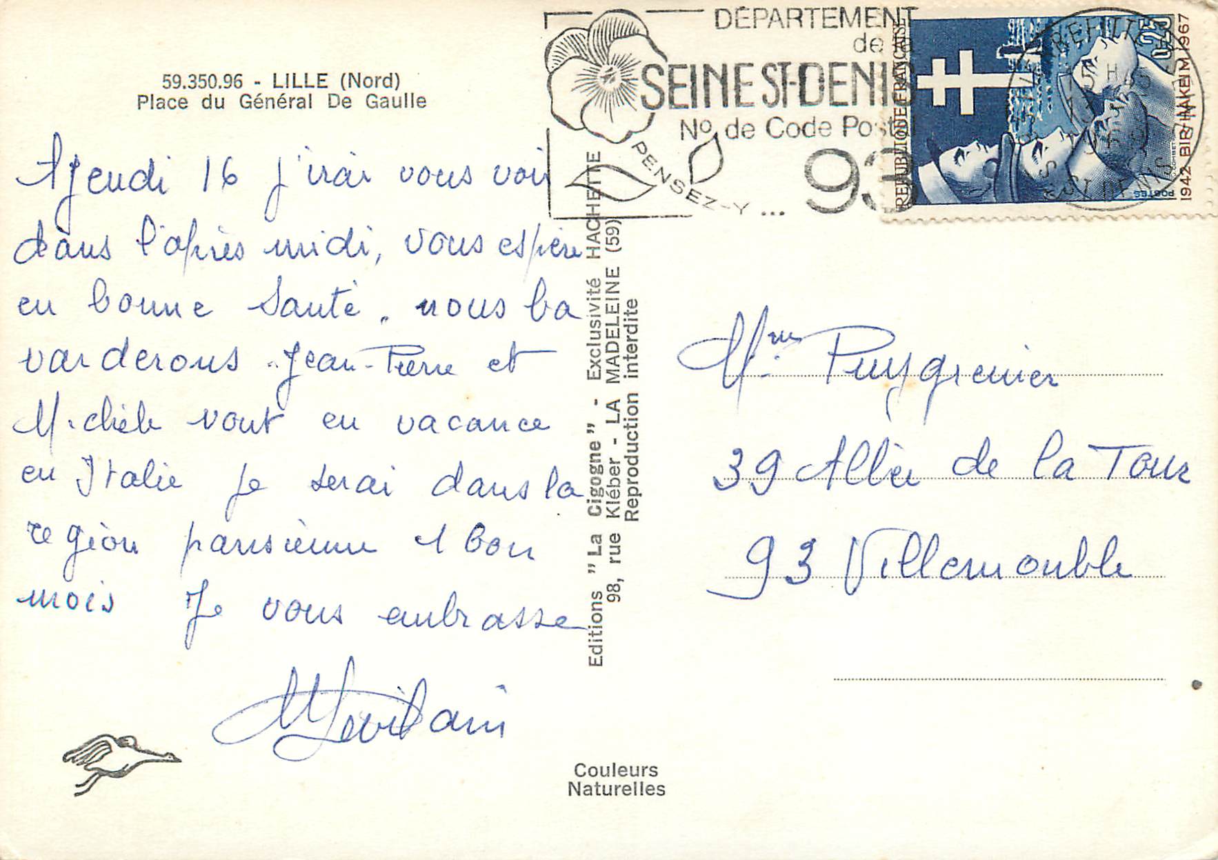 Place du Général de Gaulle — Lille — Éditions 'La Cigogne' — Rückseite