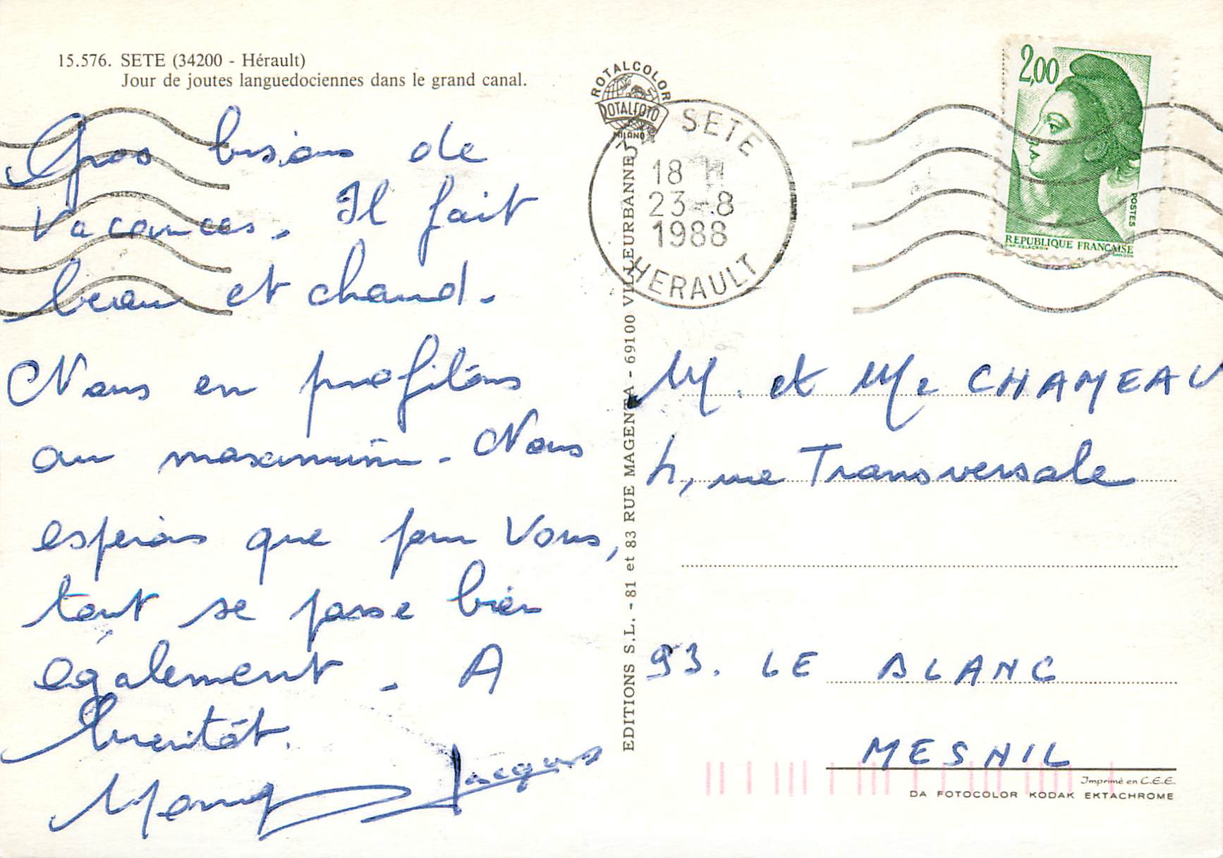 CPM Sete (34200 Herault) Jour de Joutes Languedociennes dans le Grand Canal — Back