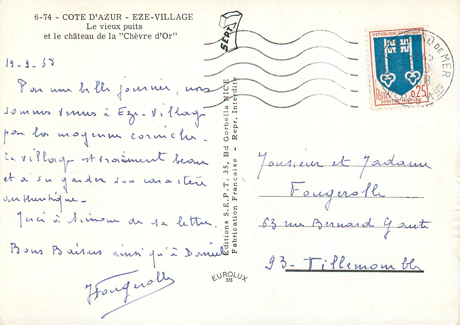 CPM Eze Village Cote d'Azur le Vieux Puits et le Chateau de la Chevre d'Or — Rückseite