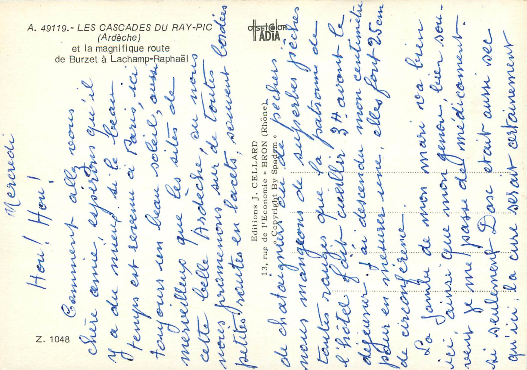 Les cascades du Ray-Pic — route de Burzet à Lachamp-Raphael — par Pereyres et le Ray-Pic — Éditions J. Cellard — Reverso