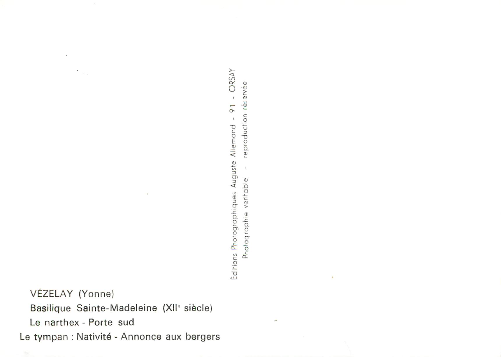 CPM Vezelay Yonne Basilique Sainte Madeleine Le narthex Porte sud  — Verso