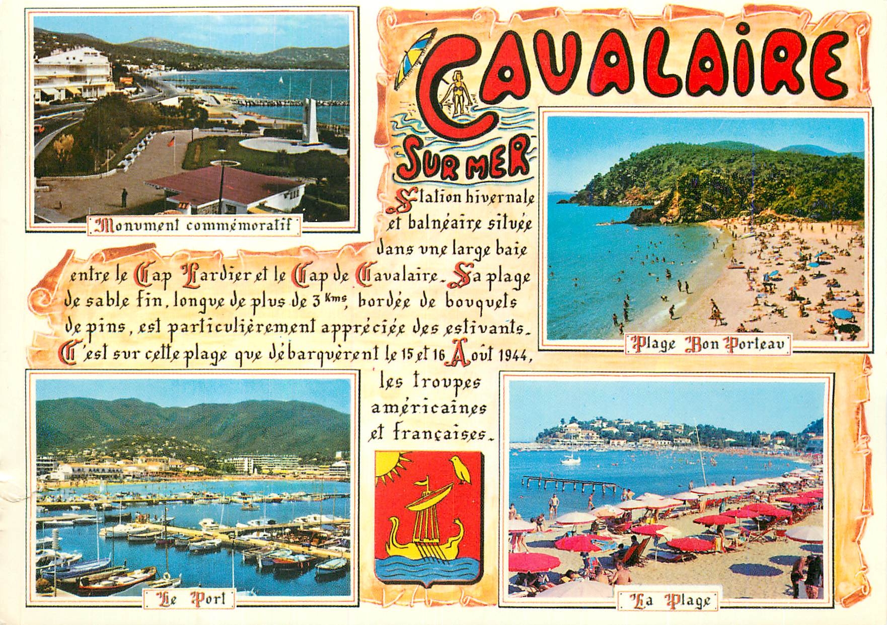 CPM Cote Varoise Souvenir de Cavalaire Monument commemoratif Plage Bon Porteau Le port La plage