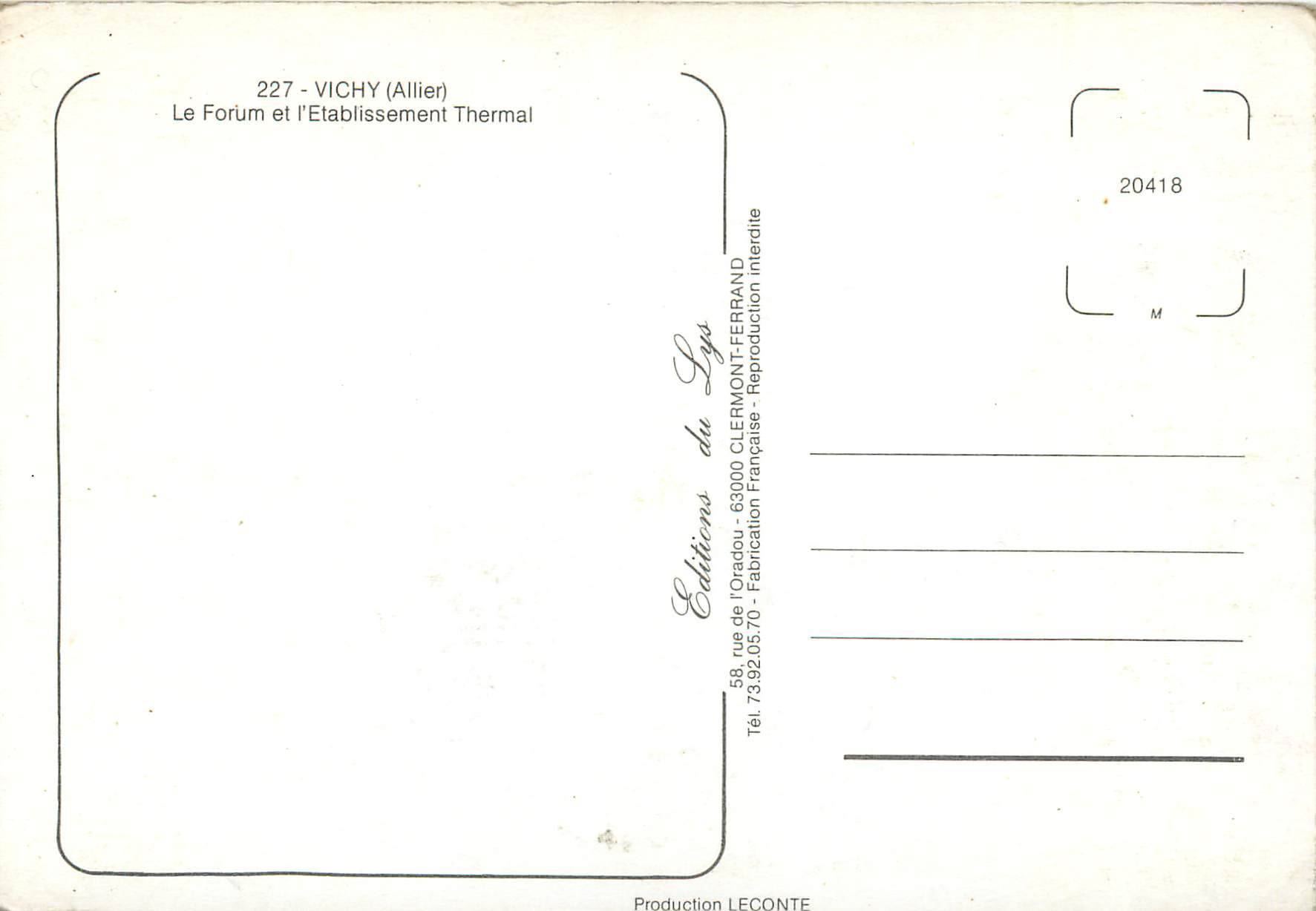 CPM Vichy Allier Le Forum et l Etablissement Thermal  — Verso