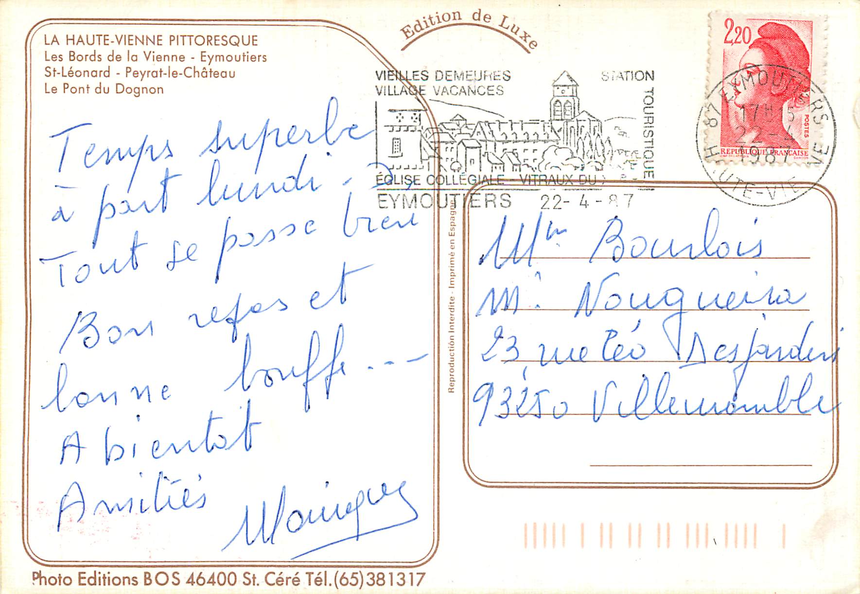 La Haute-Vienne — Paysages et village d'Eymoutiers — Edition de Luxe — Verso