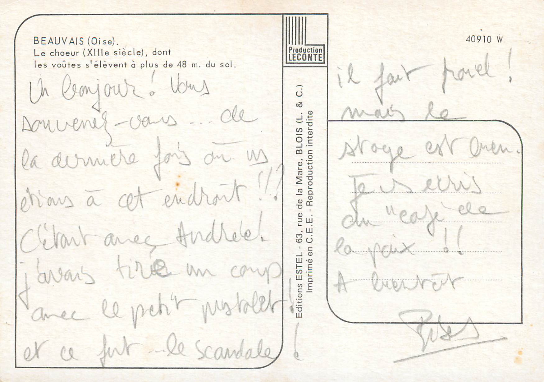 CPM Beauvais Oise Le choeur dont les voutes s elevent  — Verso