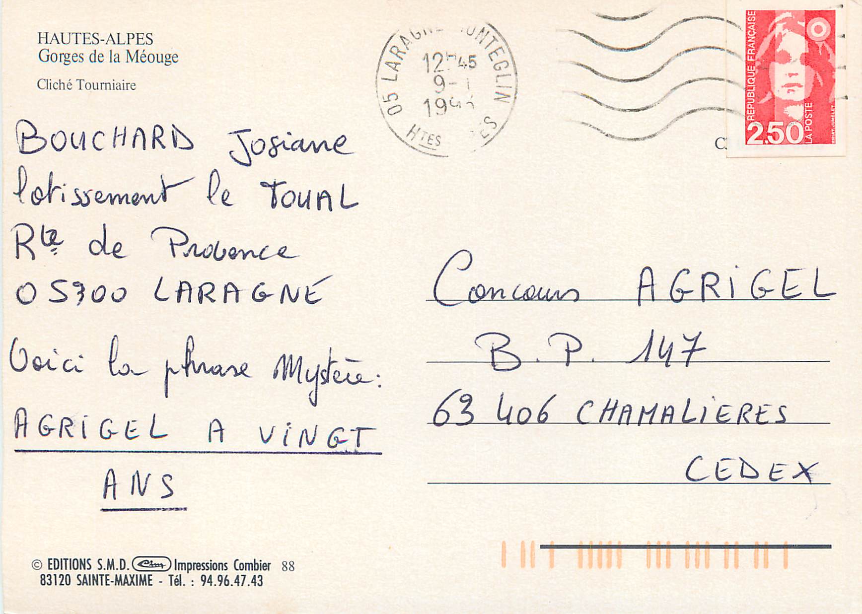 CPM Hautes Alpes Gorges de la Meouge  — Rückseite