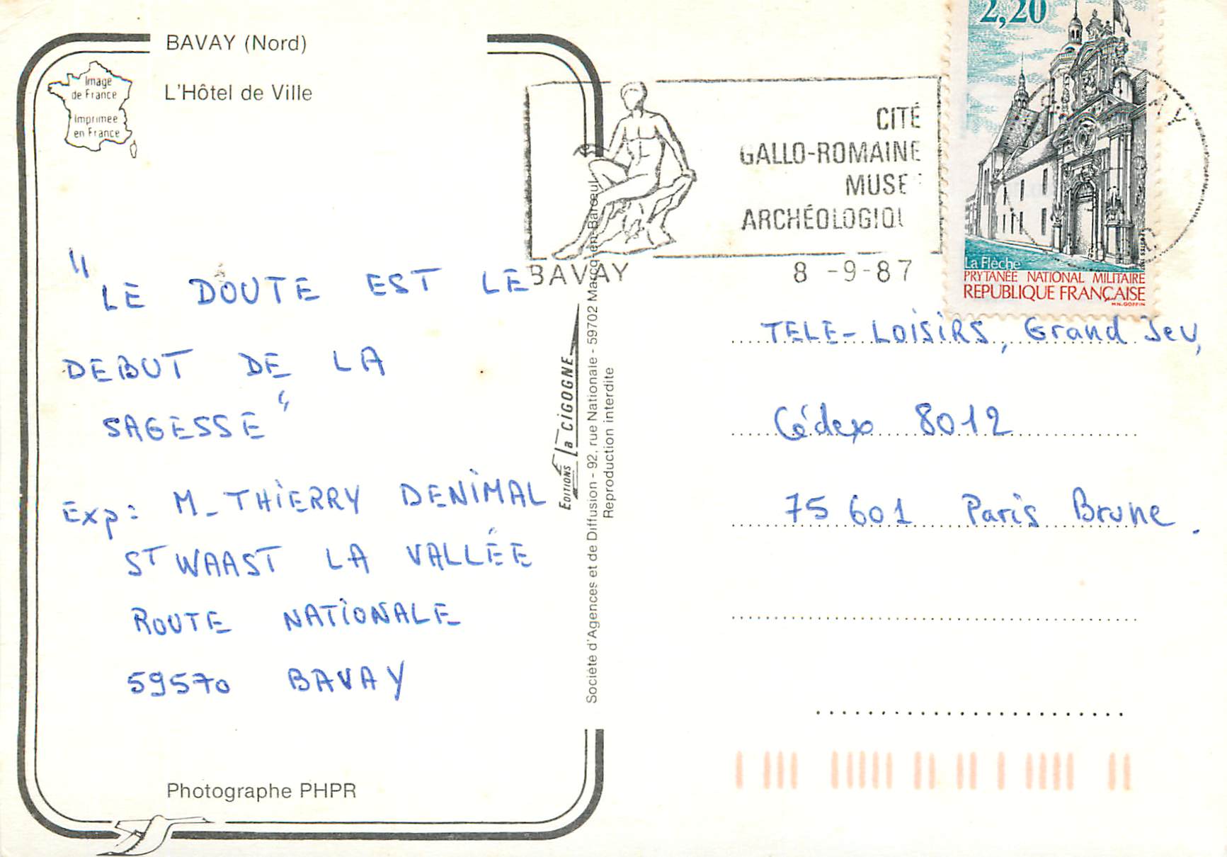 CPM Bavay Nord L Hotel de Ville  — Rückseite