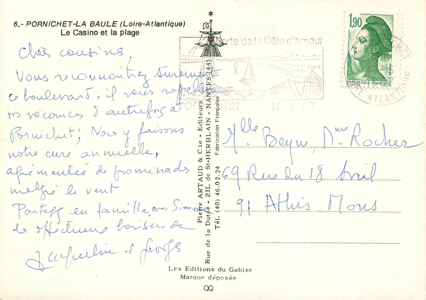 CPM Pornichet La Baule Loire Atlantique Le casino et la plage  — Back