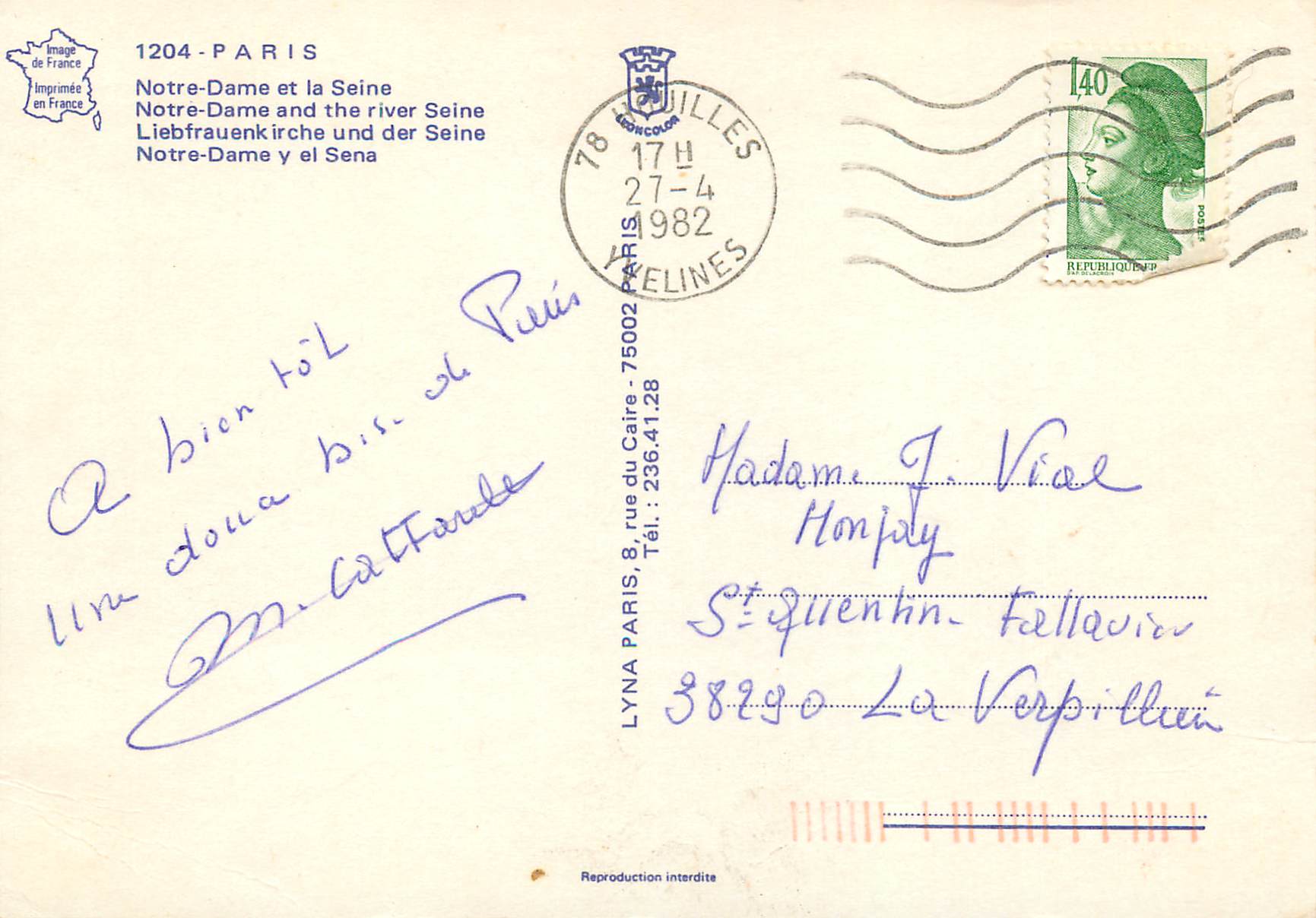CPM Paris Notre Dame et la Seine Bateau — Rückseite