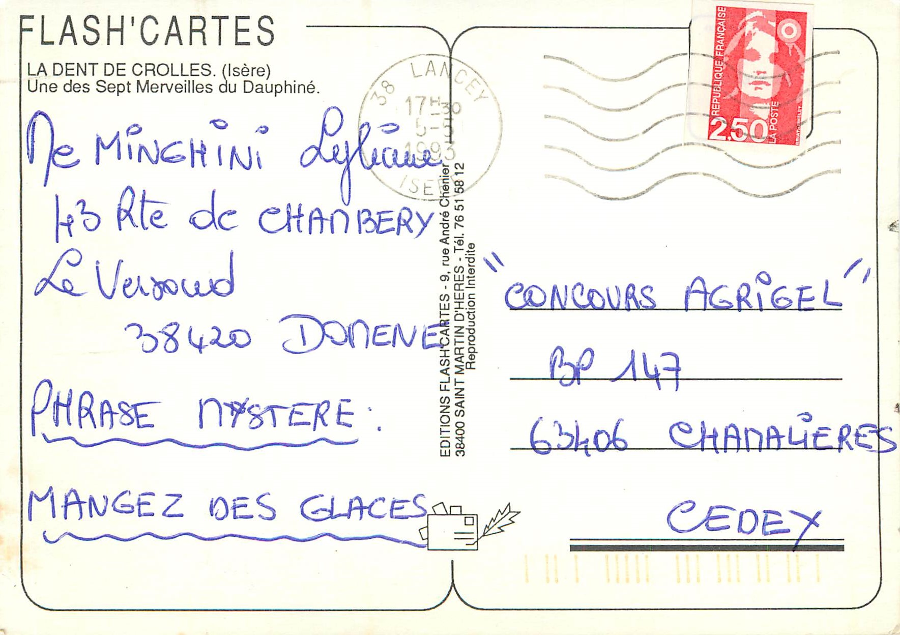 La Dent de Crolles — montagne du Dauphiné — Éditions Flash'Cartes — Verso