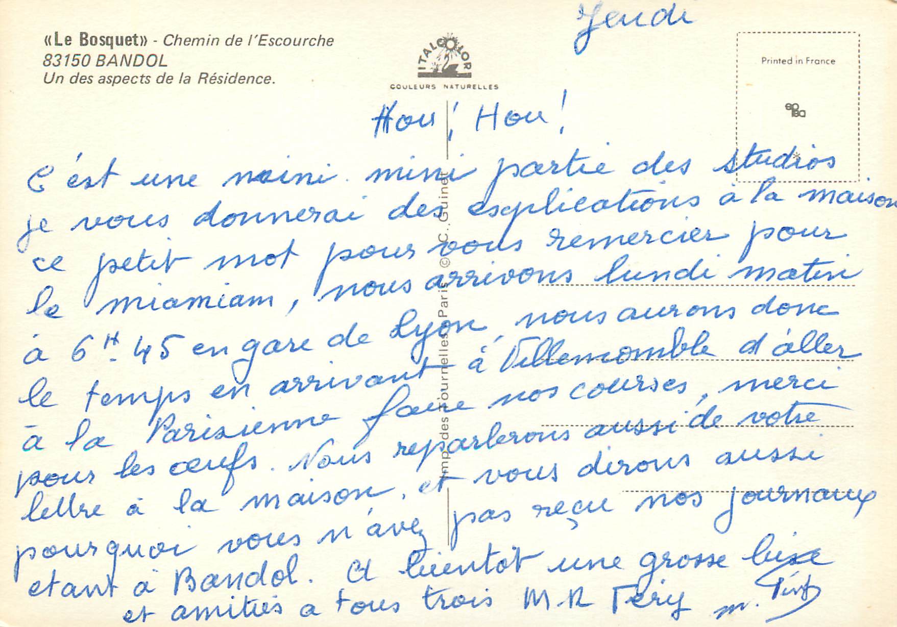 CPM Bandol Un des aspects de la Residence  — Rückseite
