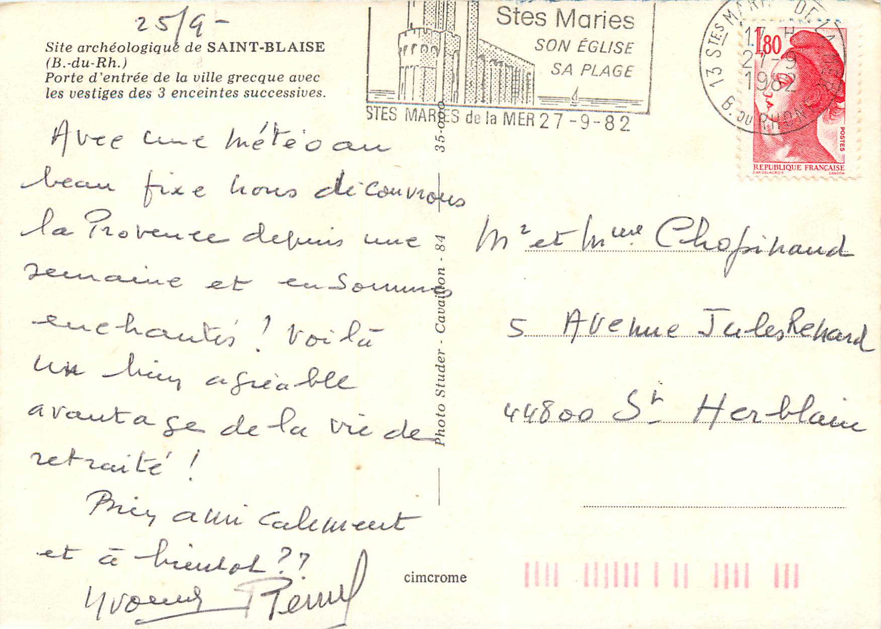 Saint-Blaise — Porte d'entrée de la ville grecque avec vestiges des 3 enceintes successives — Photo Studer - Cavallon .84 — Verso