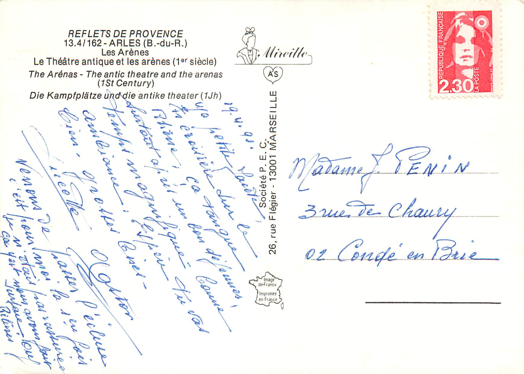 CPM Arles B du R Les Arenes Le Theatre antique et les arenes  — Verso