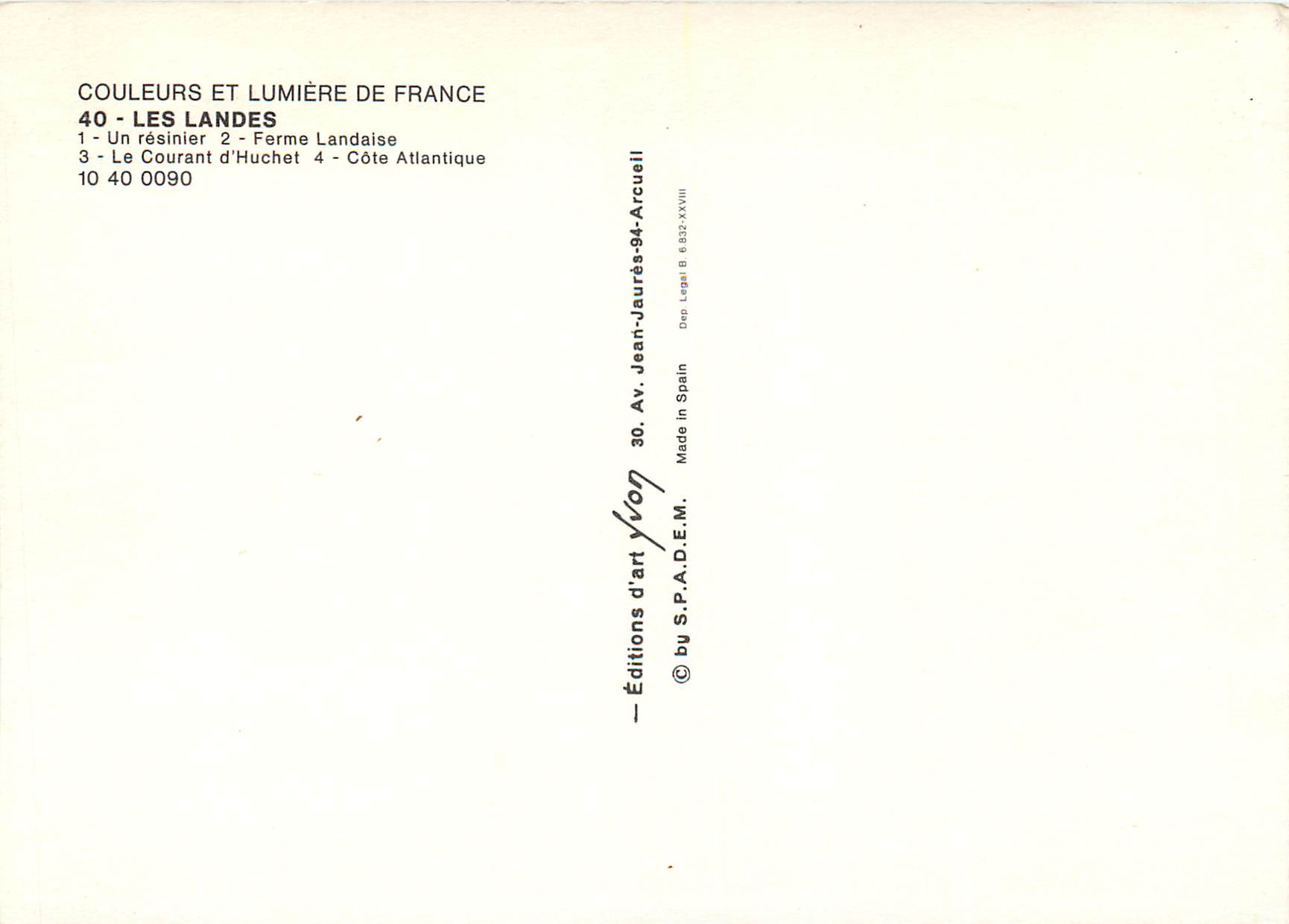 CPM Les Landes Un resinier Ferme Landaise Le Courant d Huchet Cote Atlantique  — Rückseite
