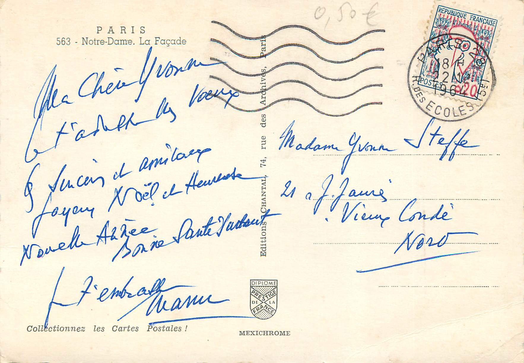 CPM Paris Notre Dame La Facade — Verso