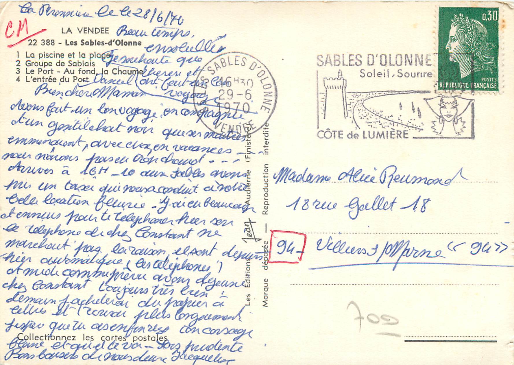 Les SABLES d'OLONNE — vue de la piscine, du port, des baigneurs et du groupe de Sablais — Édition Jean — Rückseite