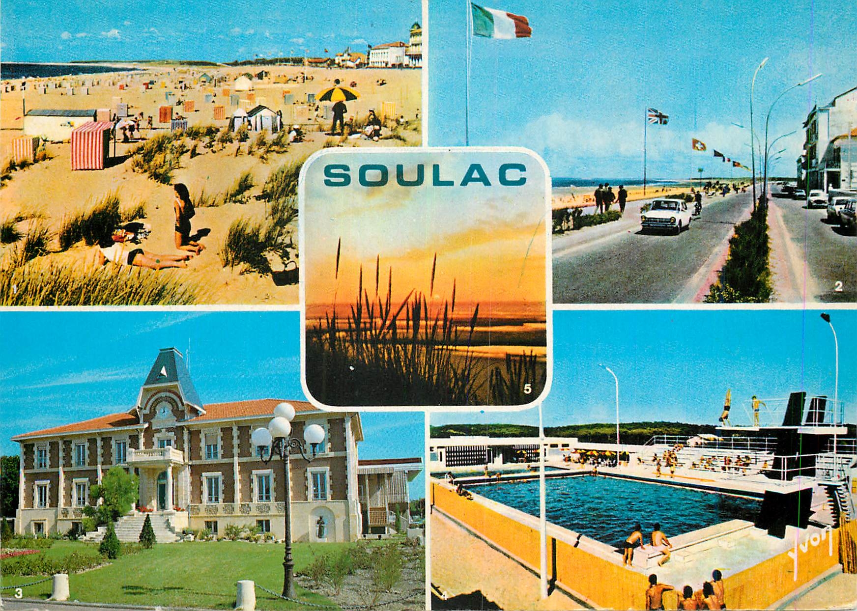 CPM Soulac sur Mer Gironde La Plage La Promenade La Mairie La Piscine Crepuscule 