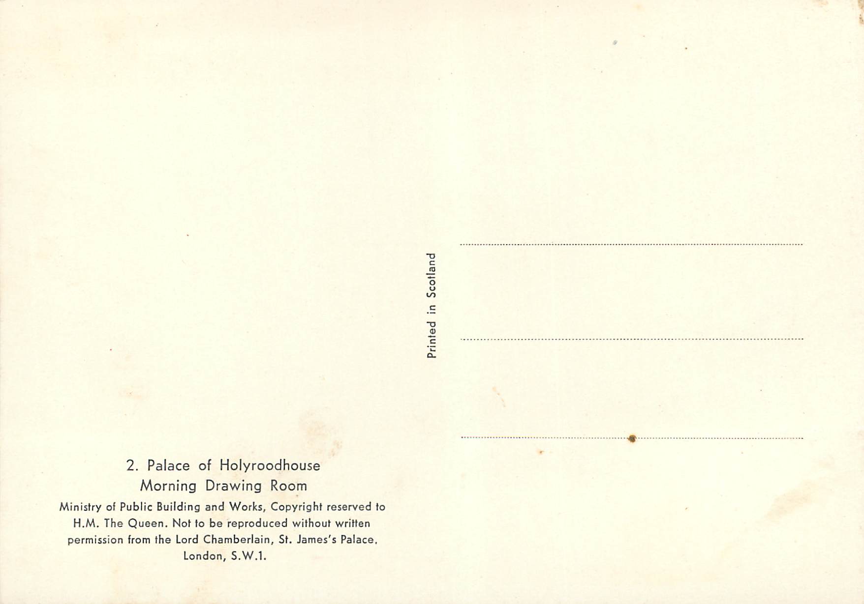 CPM Palace of Holyroodhouse Morning Drawing Room  — Verso