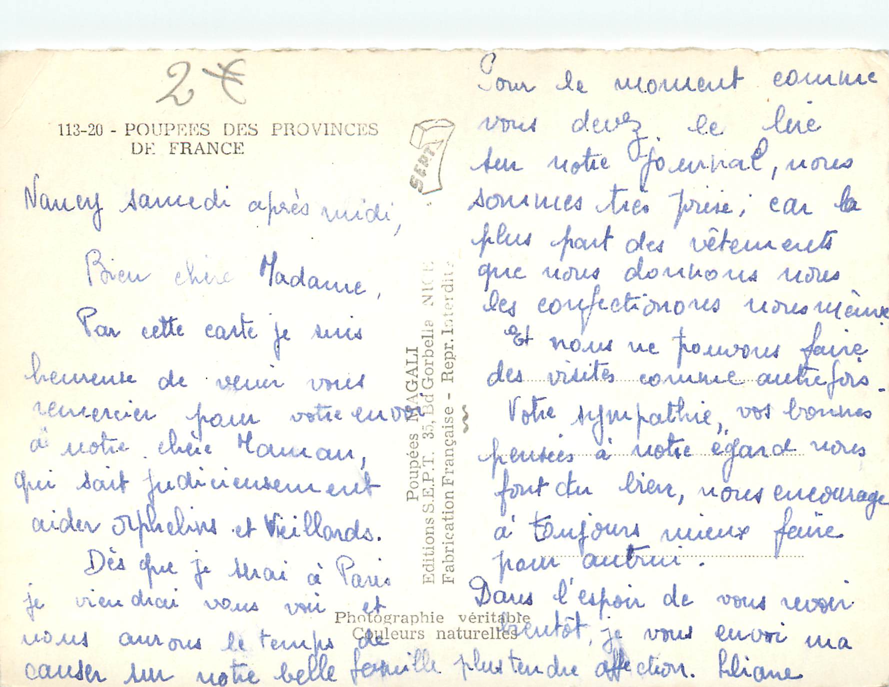 CPM Poupees des Provinces de France  — Rückseite