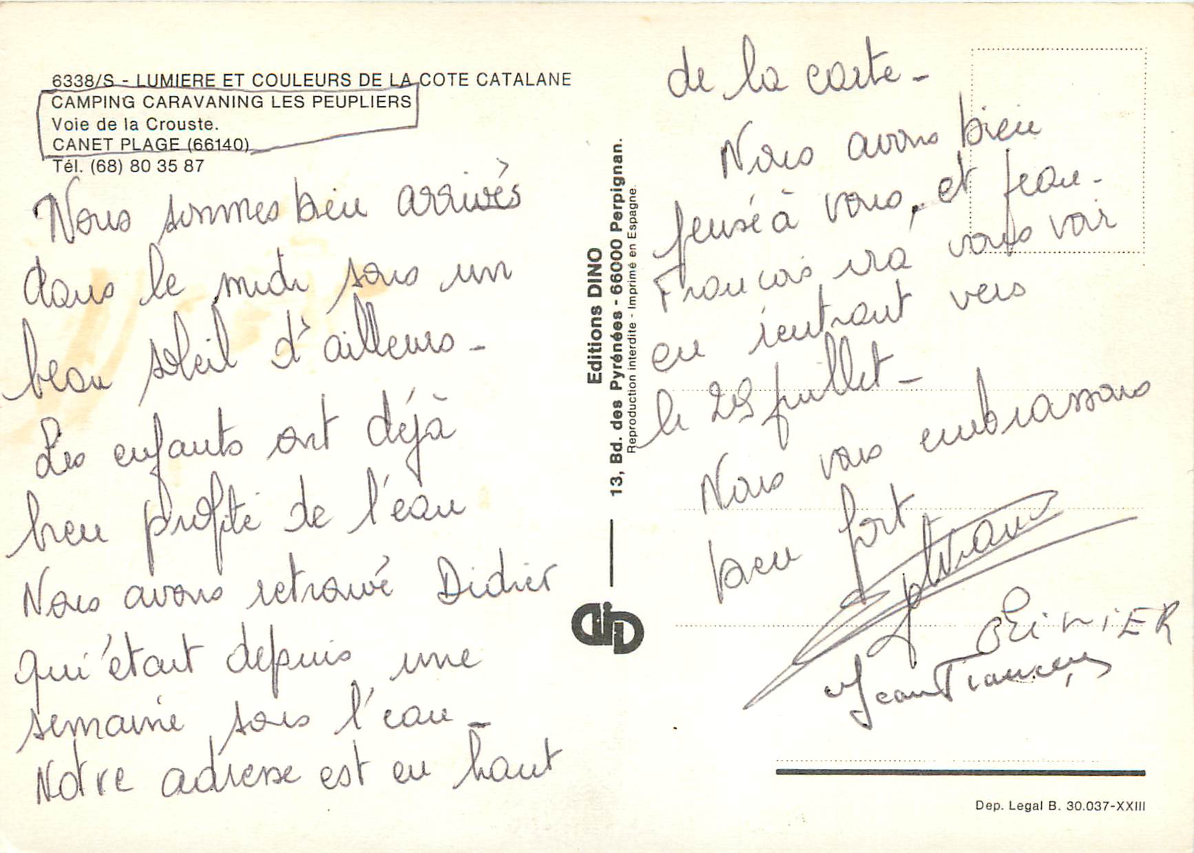 CPM Camping Caravaning les Peupliers Voie de la Crouste Canet Plage  — Rückseite
