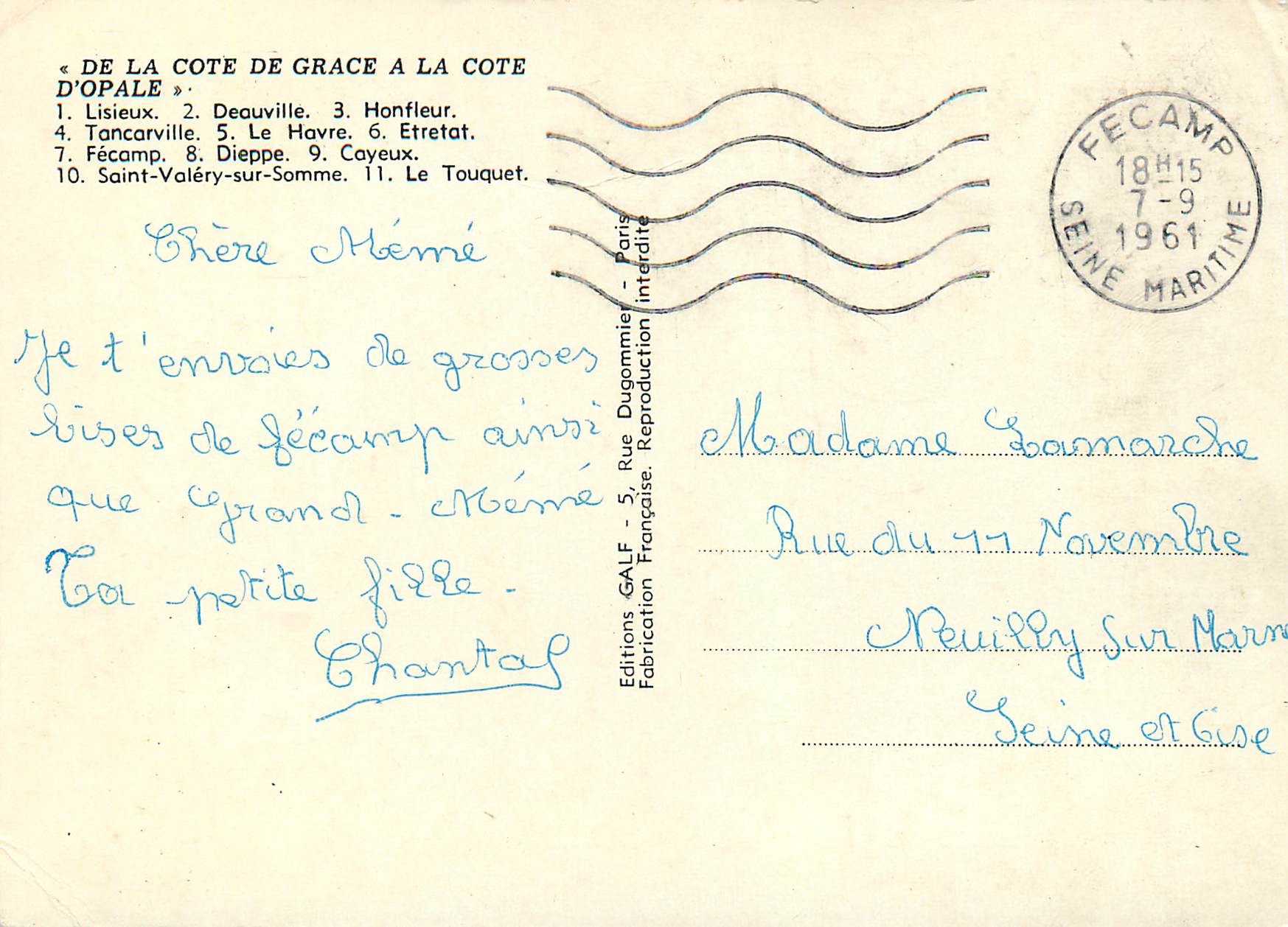 CPM De La Cote de Grace a La Cote D Opale Lisieux Deauville Honfleur Tancarville Le Havre Etretat  — Rückseite