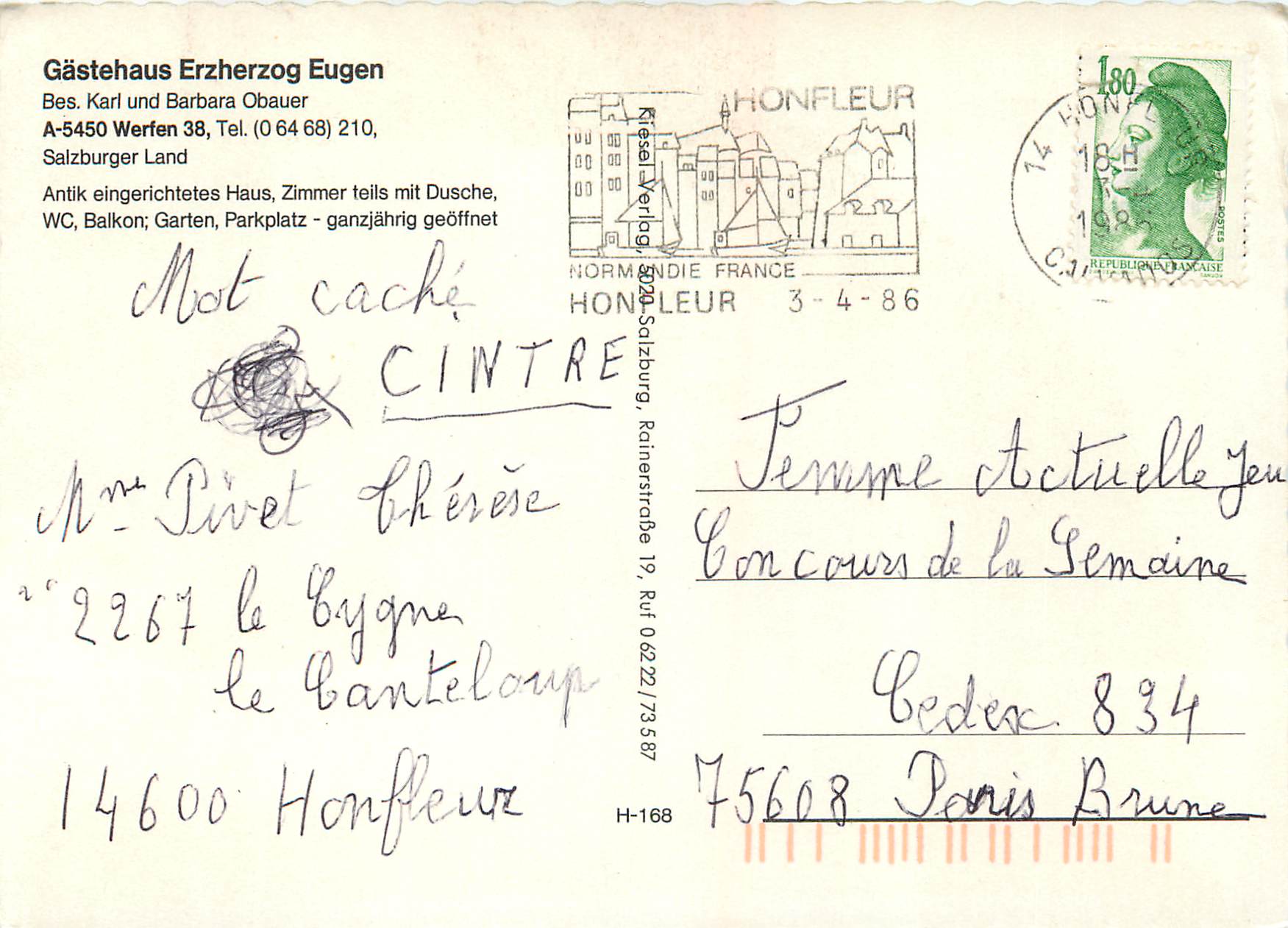 CPM Gastehaus Erzherzog Eugen Salzburger Land  — Rückseite