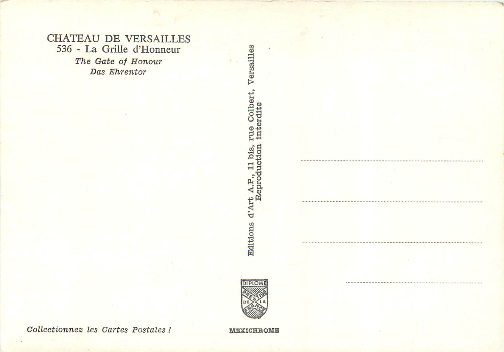 CPM Chateau de Versailles La Grille d Honneur  — Verso