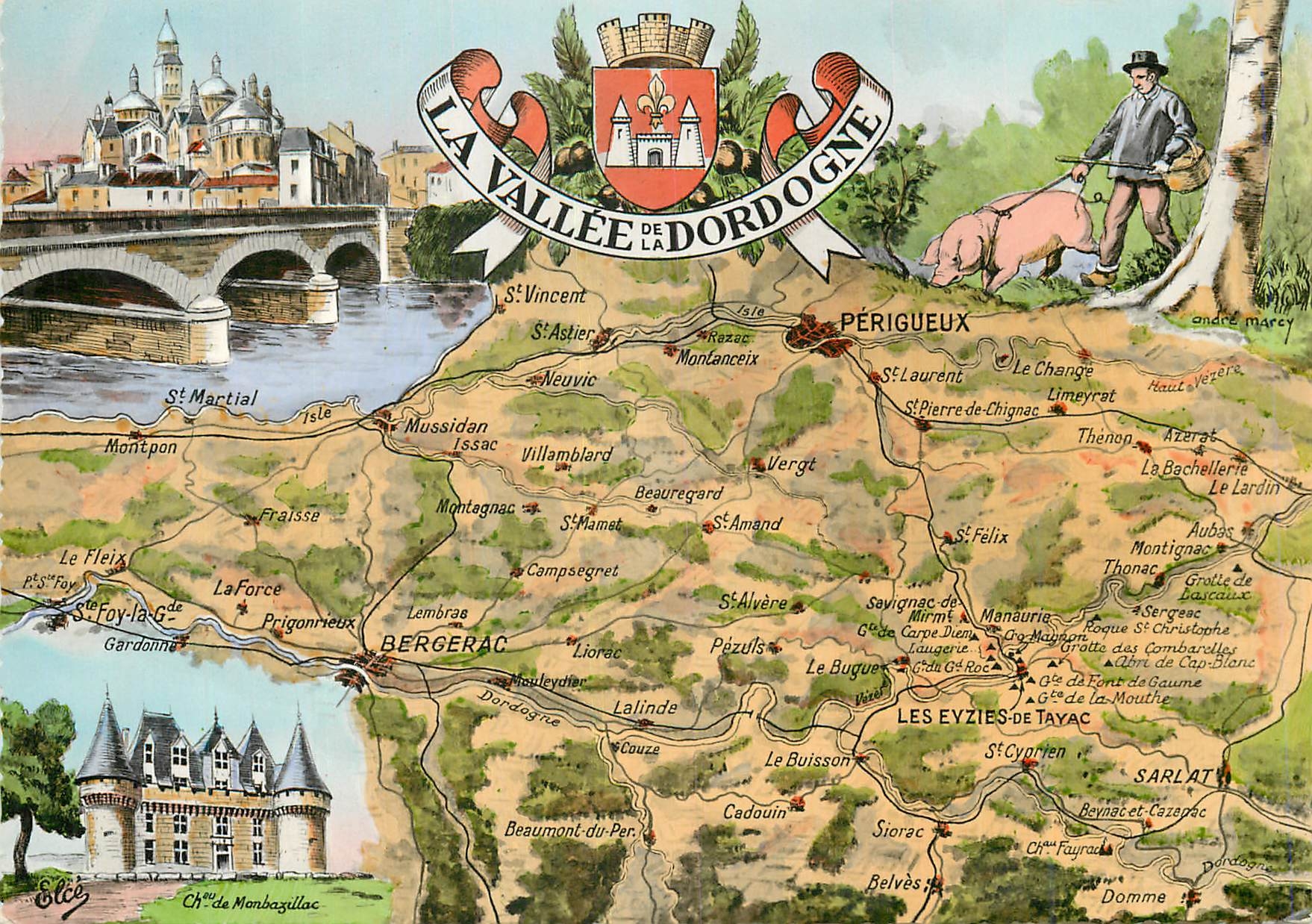 Die Dordogne-Tal — Illustrierte Karte — Verlag Elcé