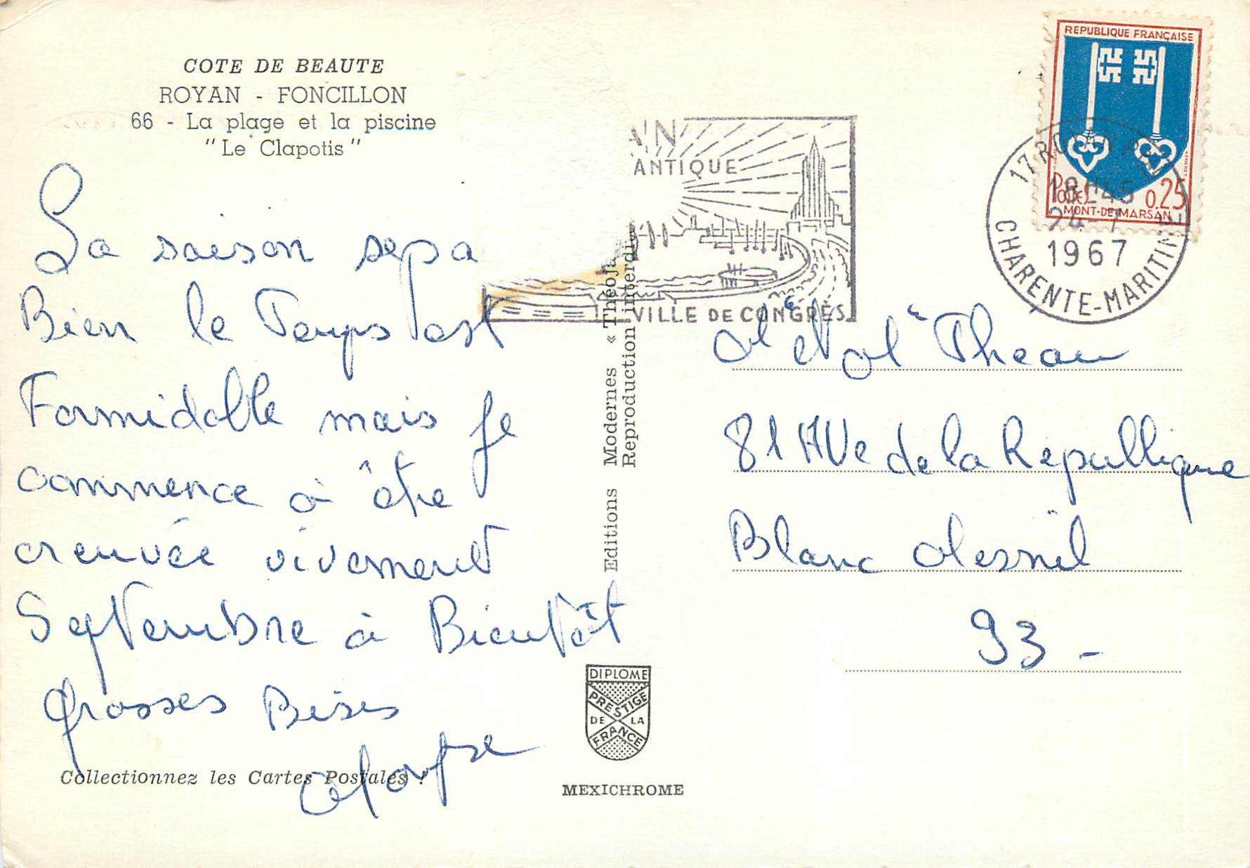 CPM Royan Foncillon La plage et la piscine Le Clapotis  — Rückseite