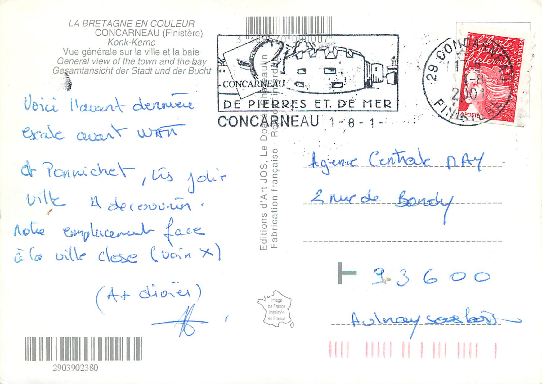 CPM Concarneau Finistere Vue generale sur la ville et la baie  — Rückseite