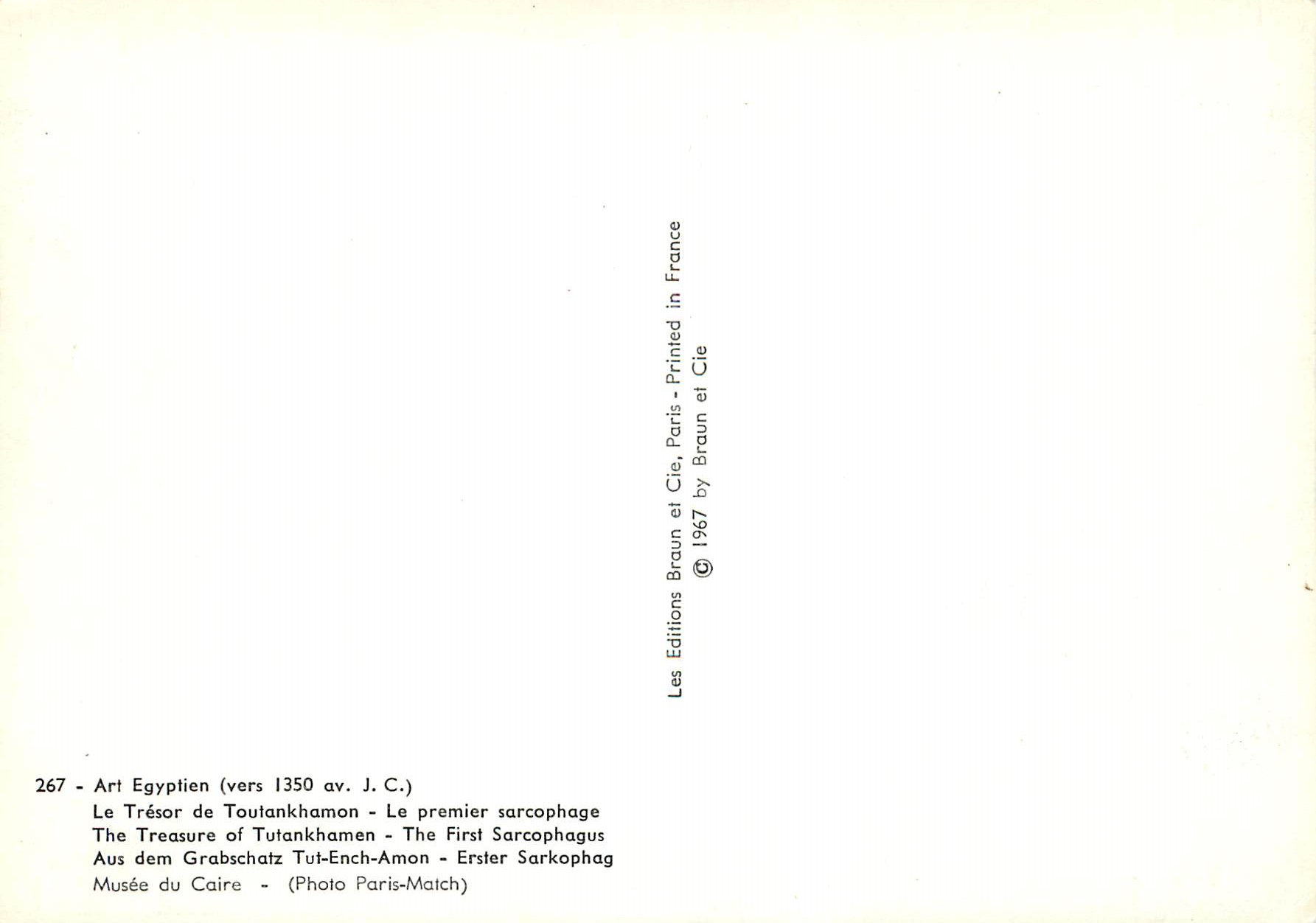 Sarcophage de Toutankhamon — Premier sarcophage — Éditions Braun et Cie, n°267 — Achterkant