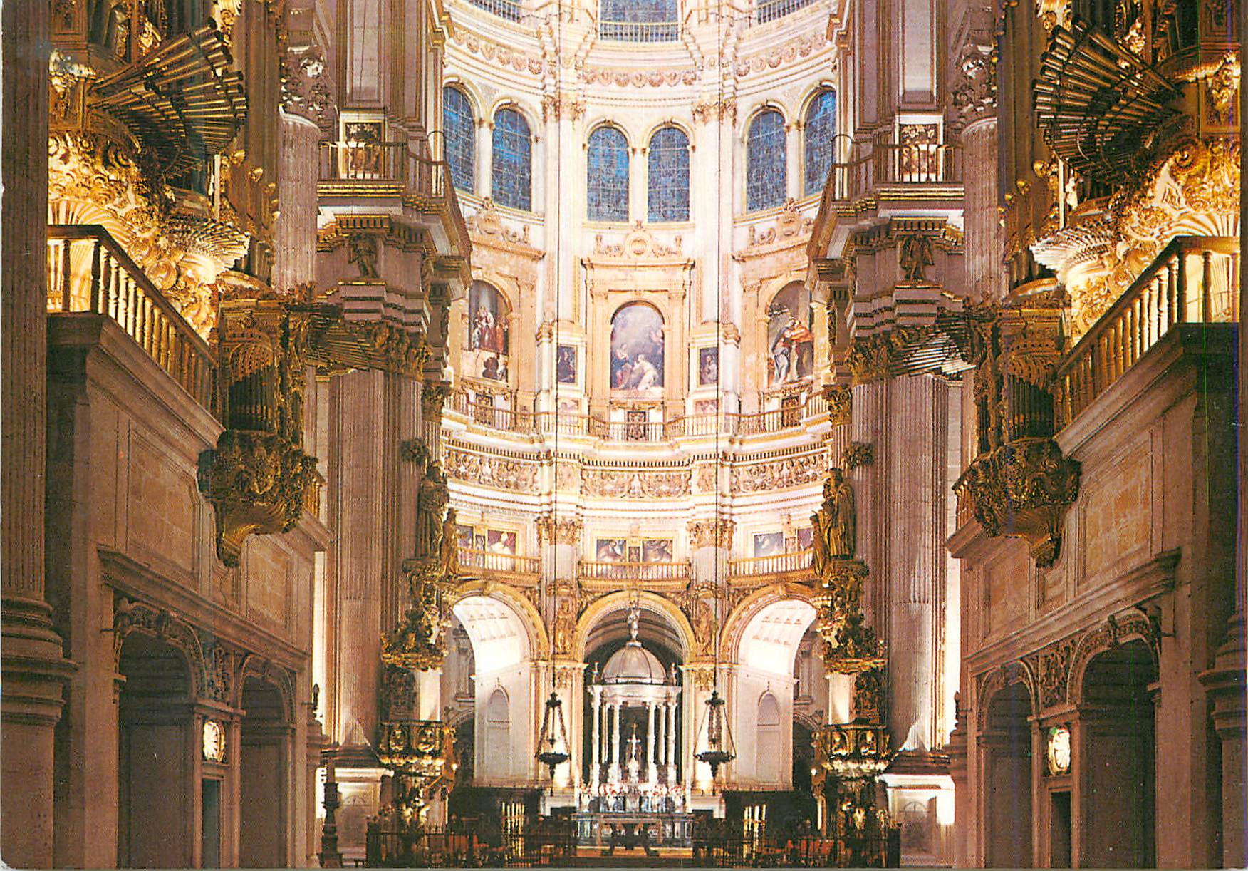 Cathédrale de Grenade — Vue des orgues et chapelle majeure — Postales Granada, série 45 n° 943