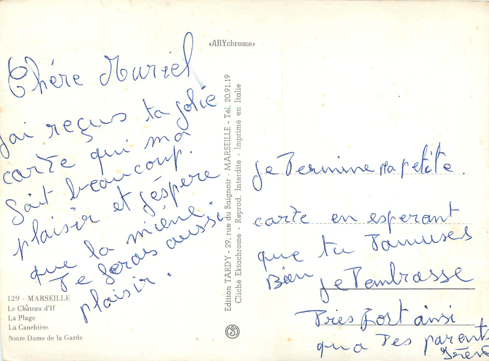 CPM Marseille Le Chateau d If La plage La Canebiere Notre Dame de la Garde  — Verso