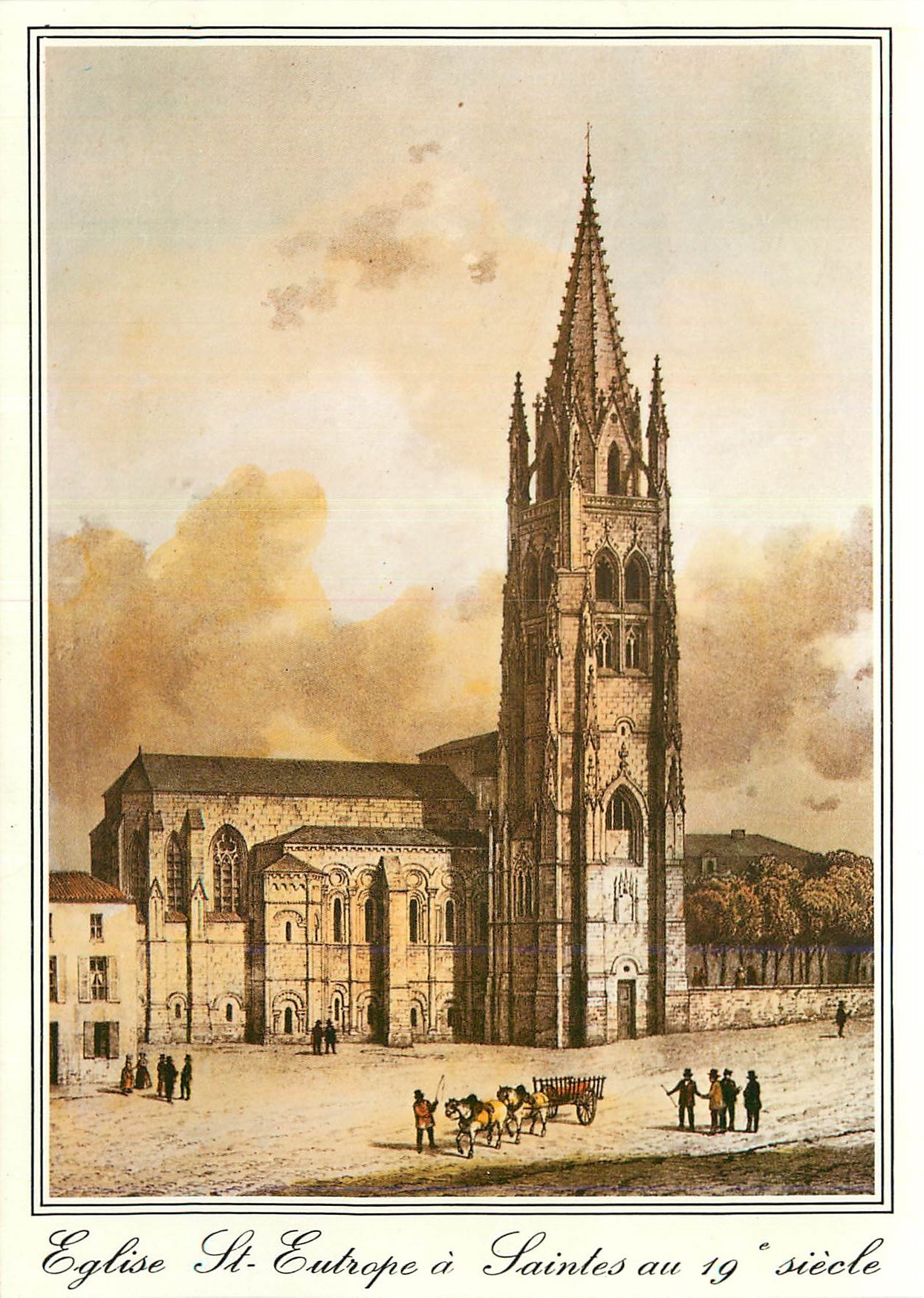Église Saint-Eutrope à Saintes au 19e siècle — gravure de 1850, éditeur L. Chatagneau, n° 5031