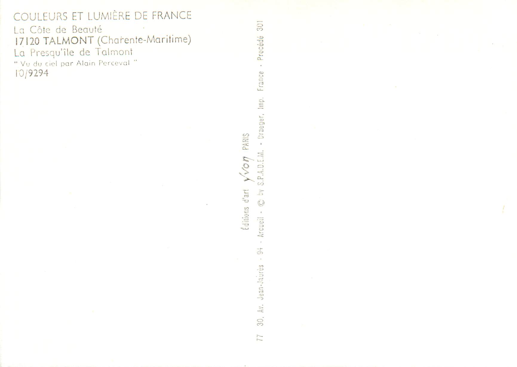CPM Talmont Charente Maritime La Presquile de Talmont  — Back