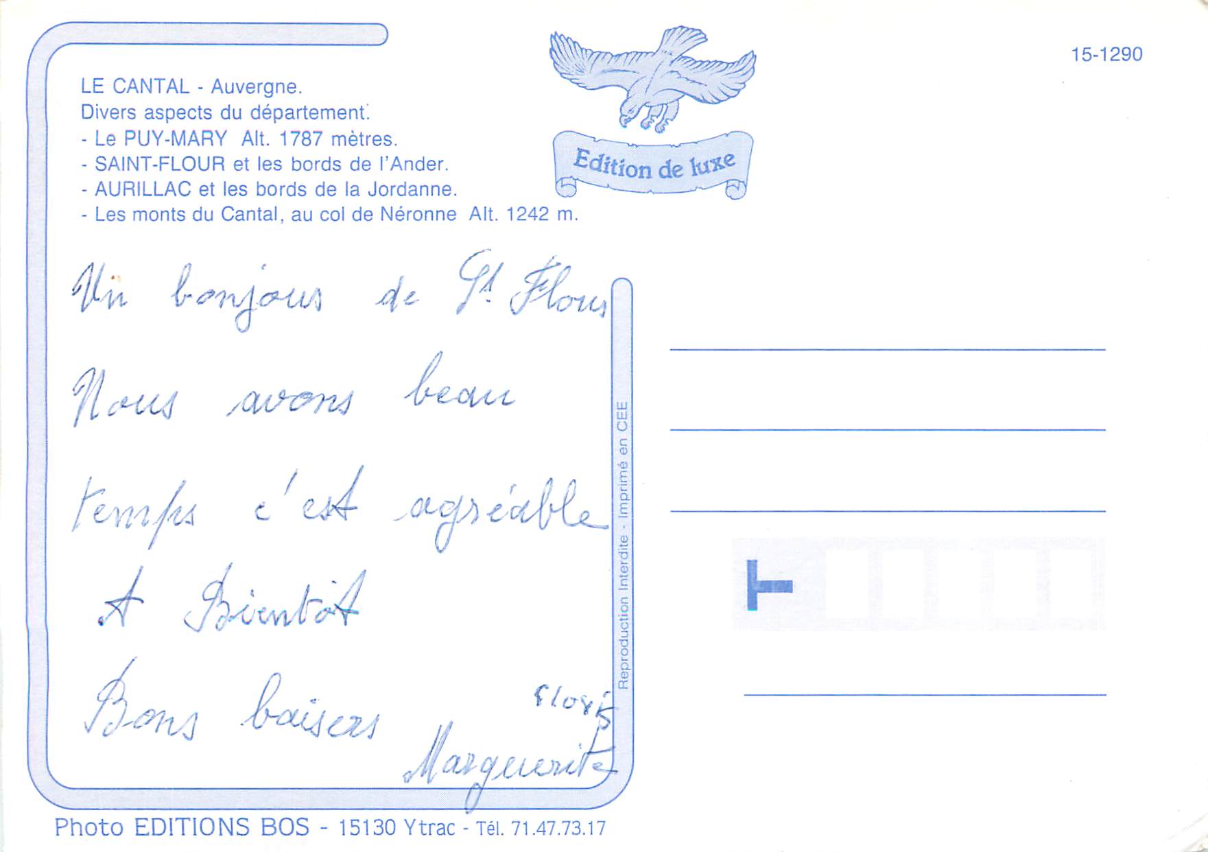 CPM Le Cantal Auvergne Divers aspects du department Le Puy Mary Saint Flour et les bords de l Ander  — Verso