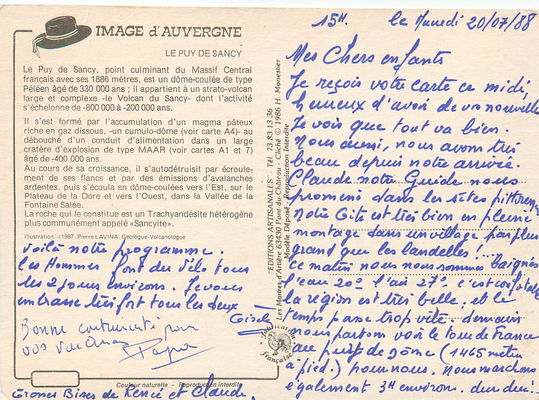 CPM Le Puy de Sancy un Dome Coulee Peleen  — Verso
