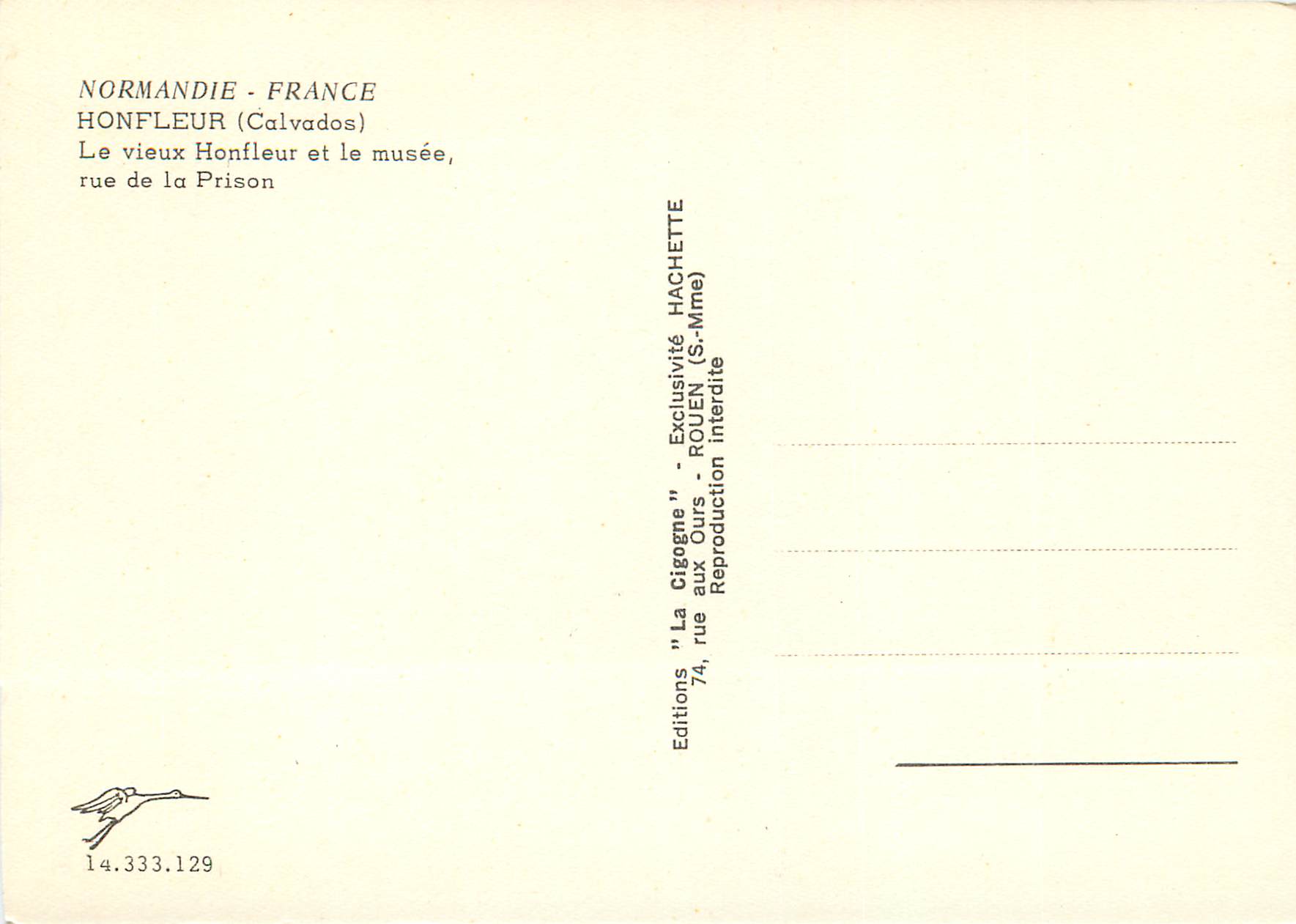 Honfleur — rue de la Prison — musée — Éditions La Cigogne — Verso