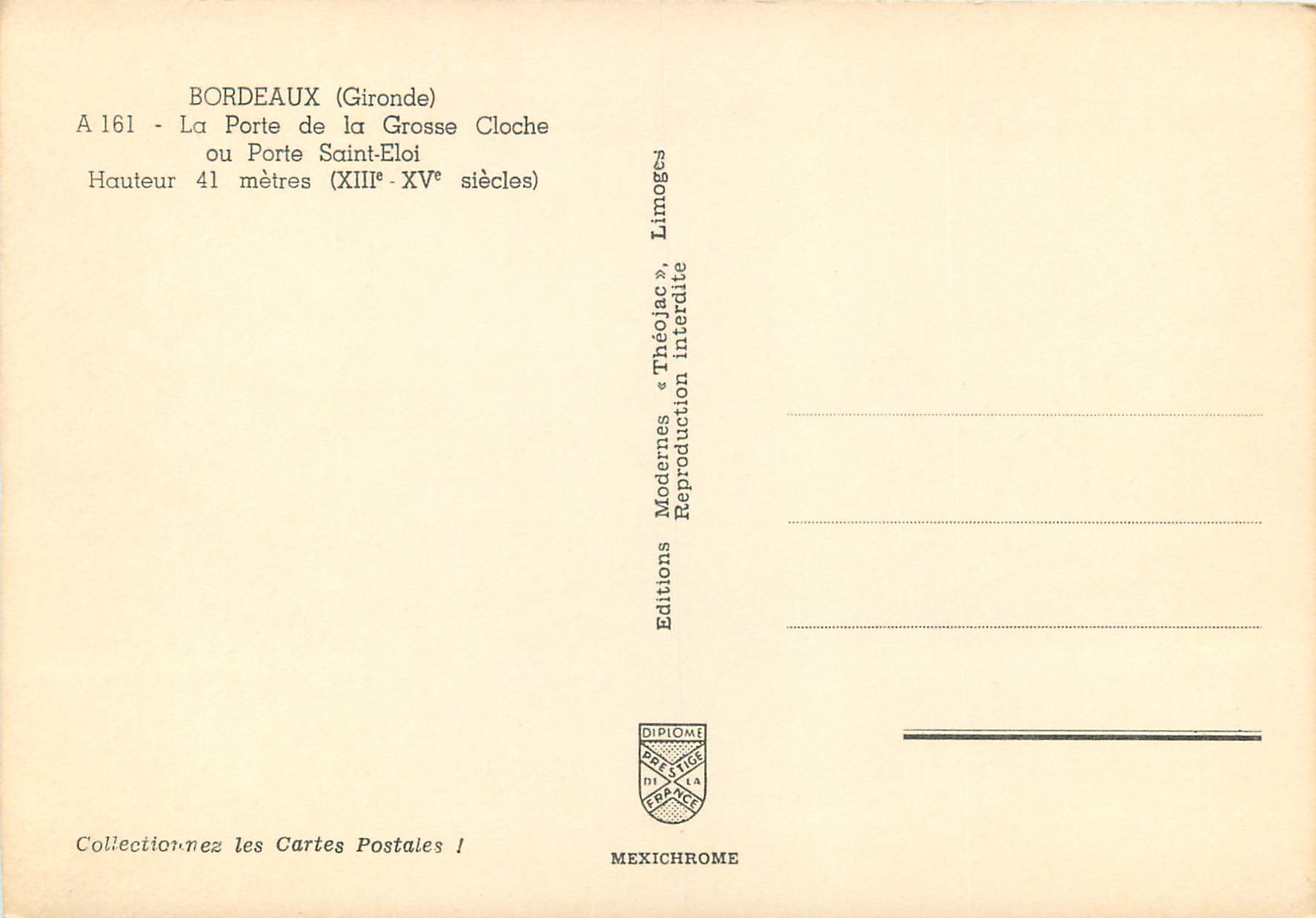 CPM Bordeaux Gironde La porte de la Grosse Cloche ou Porte Saint Eloi  — Verso