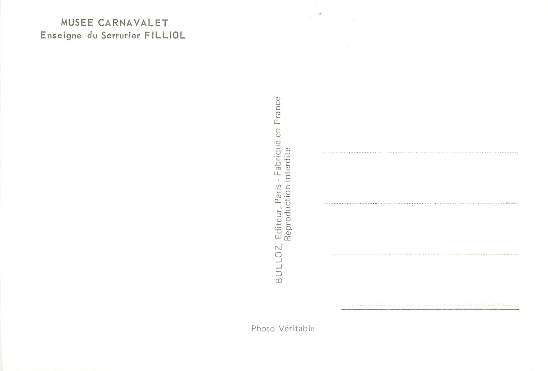 CPM Musee Carnavalet Enseigne du Serrurier Filliol  — Rückseite