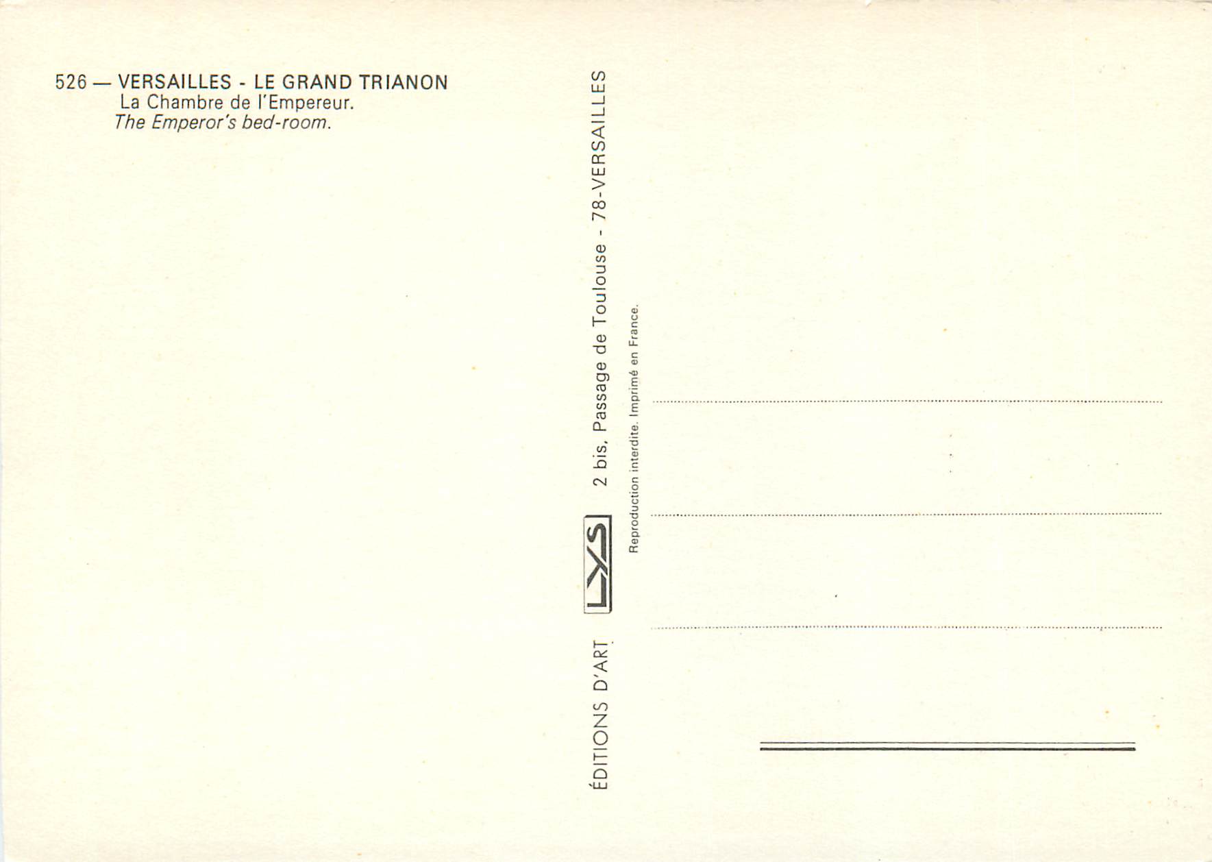 CPM Versailles Le Grand Trianon La Chambre de l Empereur  — Verso